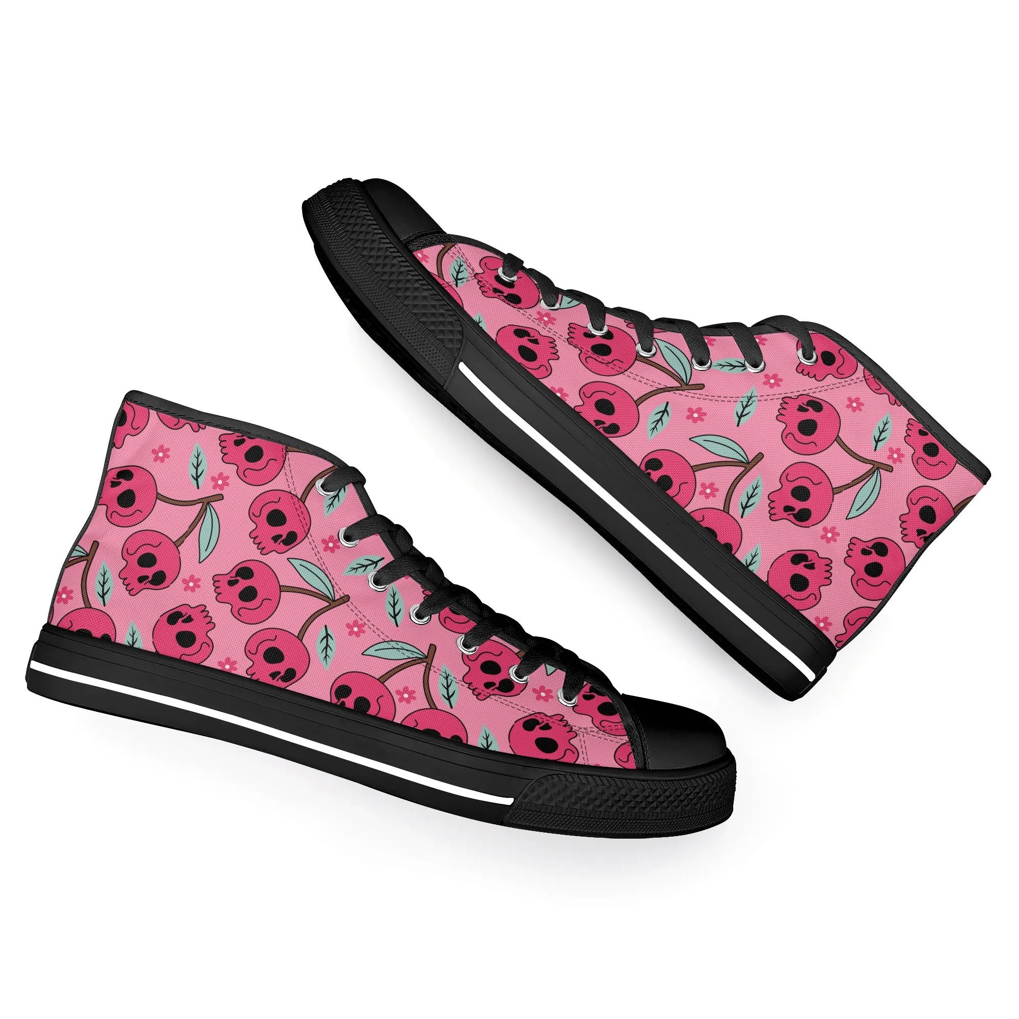 Cherry Skulls Rubber High Top Canvas Shoes for Men & Women - Vintage Punk Sneakers for Casual Wear, Street Fashion, and Skater Style
