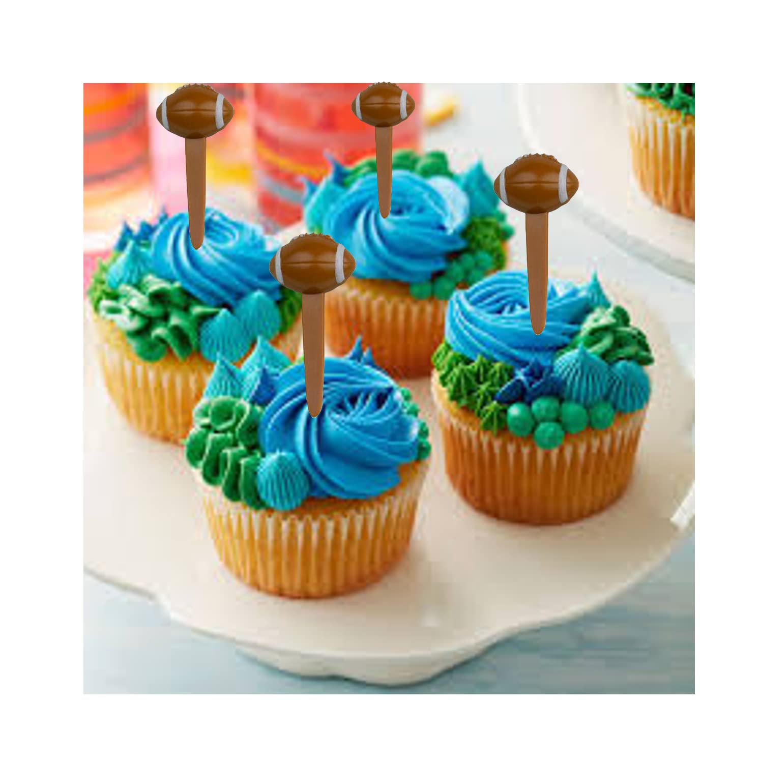 24 Pack Football Cake Toppers - 24 Cupcake Picks for Birthday, Party & Sports Theme Decorations - Perfect for Football Games, Baby Showers & Celebration Cakes