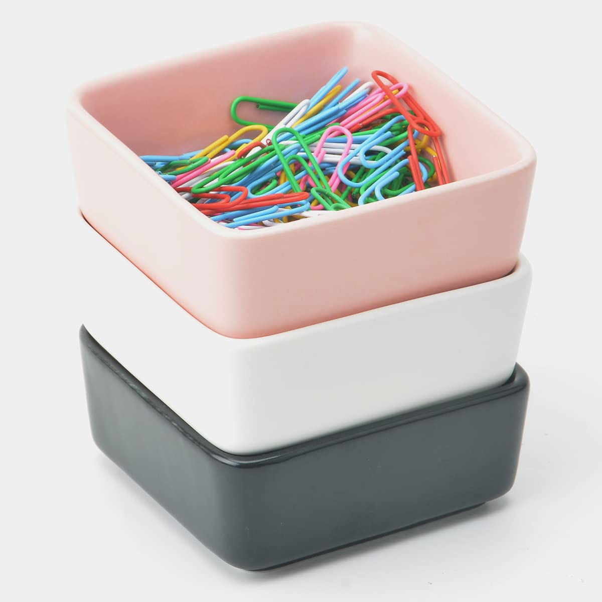 2-Pack Ceramic Square Paper Clip Holder & Organizer - Cute Desk Accessory for Office Supplies, Binder Clips, Bobby Pins & Hair Clips (Pink) - Perfect Gift for Office Organization & Workspace Decor