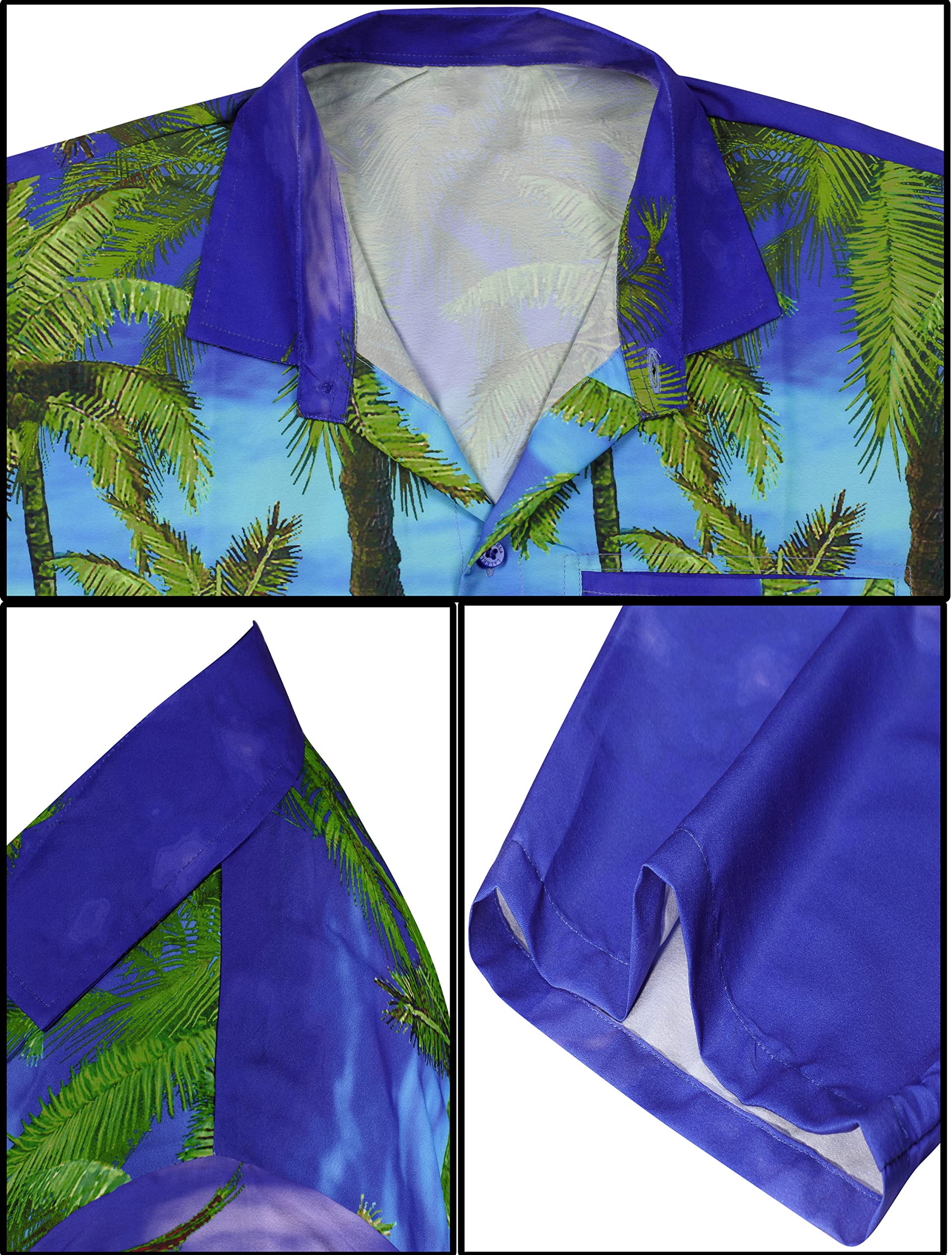 LA LEELA Men's Hawaiian Shirt - Short Sleeve Button Down Tropical Shirt for Summer Vacation, Beach Party & Casual Wear - Royal Blue with Palm Tree Print - Perfect for Luau, Island Getaways & Outdoor Events