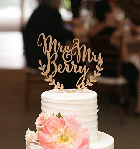 Custom Wedding Cake Topper - Personalized Rustic Cake Topper with Leaf Design & Names - Perfect for Wedding Cakes, Anniversary Cakes & Special Occasion Desserts