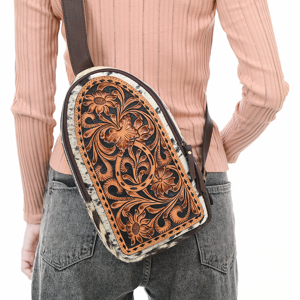 Genuine Leather Western Handbag for Women - ADBGA594B Sling Bag with Hand Tooled Design | Perfect for Casual Outings, Travel & Everyday Use