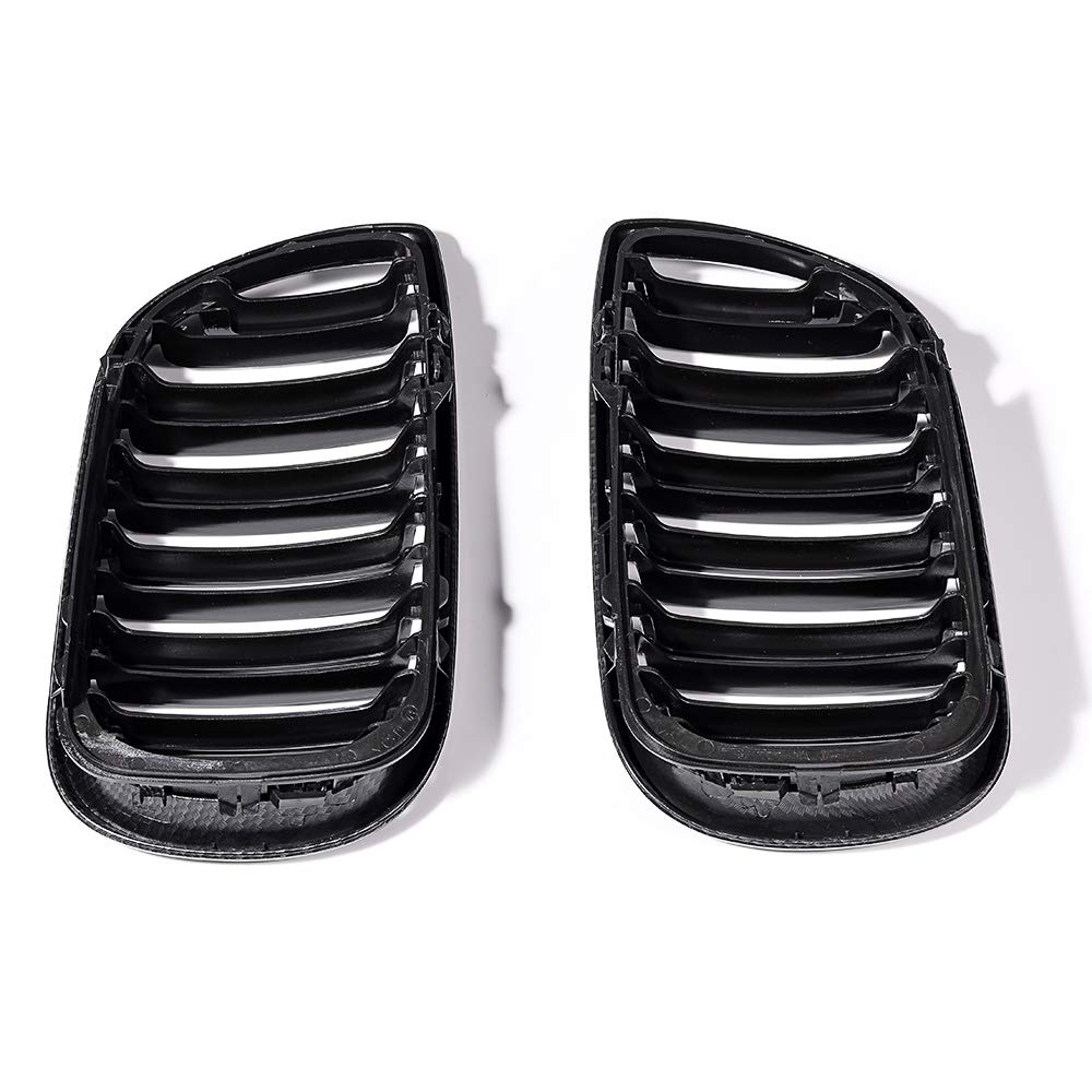 Glossy Black Carbon Fiber Front Hood Dual Slats Kidney Grille for BMW E46 4-Door Sedan (2002-2004) - LH RH Compatible - Upgrade Your Car's Style for Street Racing & Show Car Events