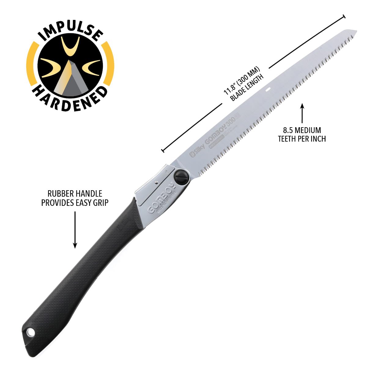 Silky GomBoy Professional Folding Saw 300mm Medium Teeth (121-30) - High Precision Japanese Woodworking Tool for Carpentry, Pruning & Outdoor Camping