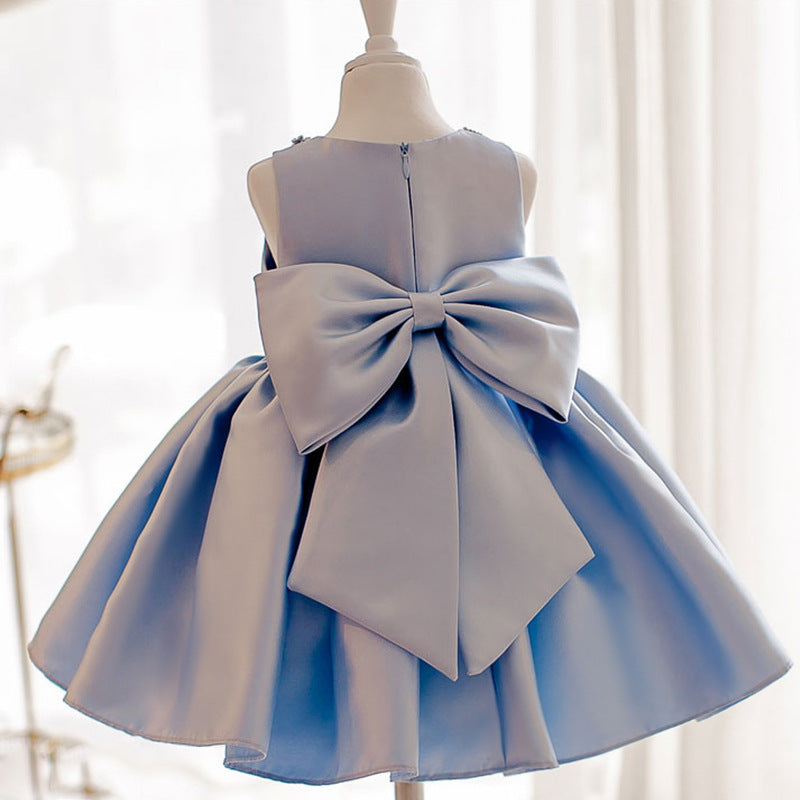 Baby Girl Birthday Dress - Cute Beaded Collar Bow Knot Puffy Princess Party Dress for Toddlers | Perfect for 1st Birthday, Photo Shoots & Special Occasions