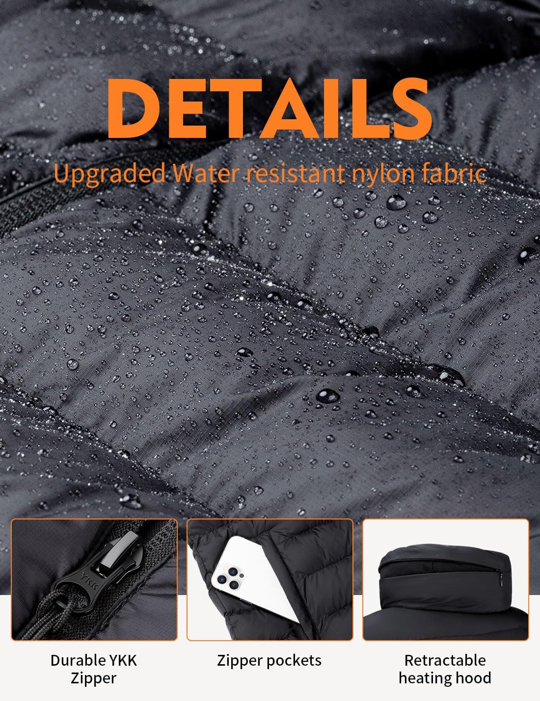 iHood Men's Heated Vest with Battery Pack - Rechargeable Electric Warming Jacket with Retractable Heated Hood, Machine Washable Winter Coat for Outdoor Activities, Hunting & Camping