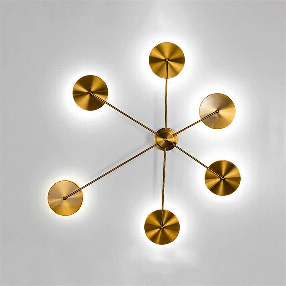 Modern Industrial LED Wall Sconce - 6 Light Gold Semi-Flush Mount Fixture for Bedroom, Living Room & Hallway | Energy-Efficient Wall Lamp with Art Deco Design for Ambient Lighting in Homes and Offices