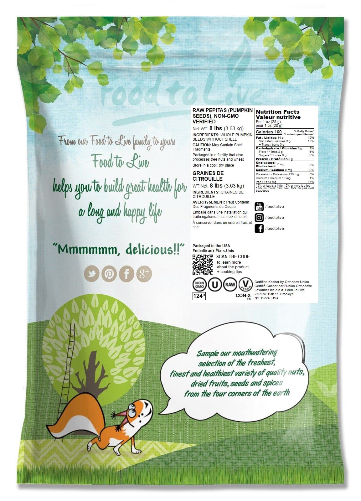 Organic Raw Pumpkin Seeds (Pepitas) - Shell-Free, 8 Pounds - Healthy Snack, Salad Topping & Baking Ingredient for Smoothies, Granola & More