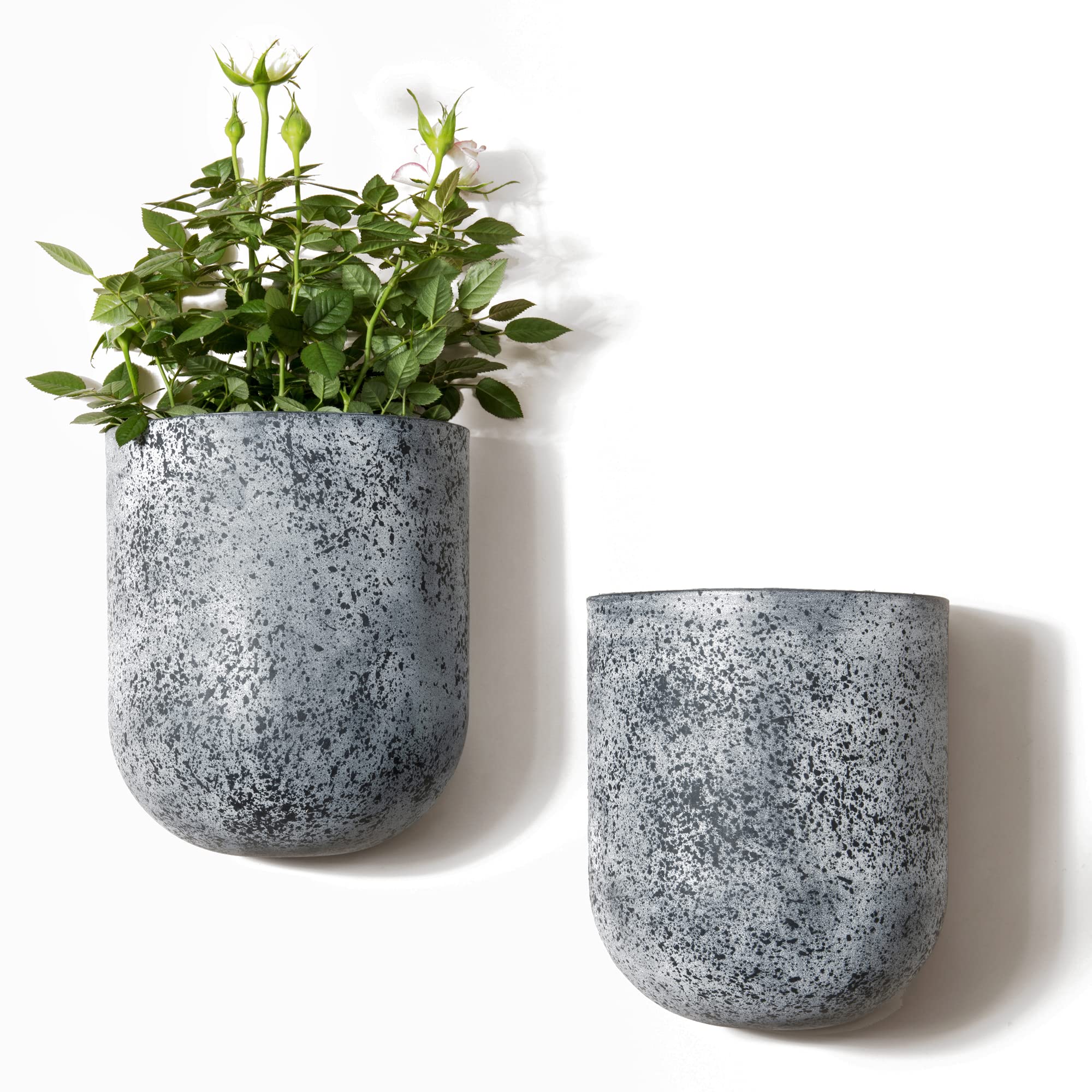 LA JOLIE MUSE Wall Hanging Planter Set of 2 - 6 Inch Rock Gray Wall Mounted Flower Pots for Succulents, Indoor Outdoor Garden Decor - Perfect for Balcony, Patio, Living Room & Kitchen Decor