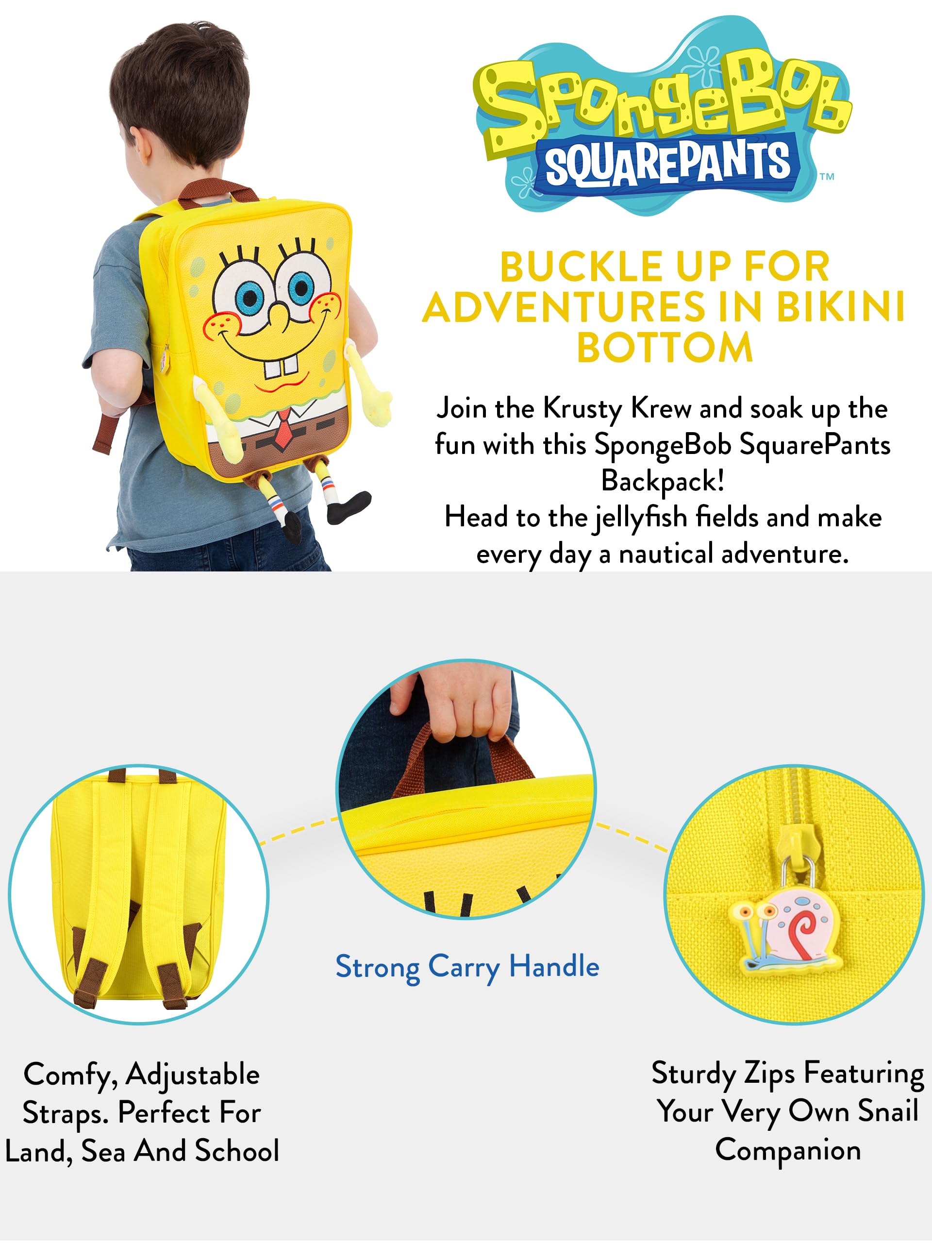 SpongeBob Backpack for Kids - Yellow School Bag for Boys & Girls, Lightweight & Durable, Perfect for School, Travel & Daily Use
