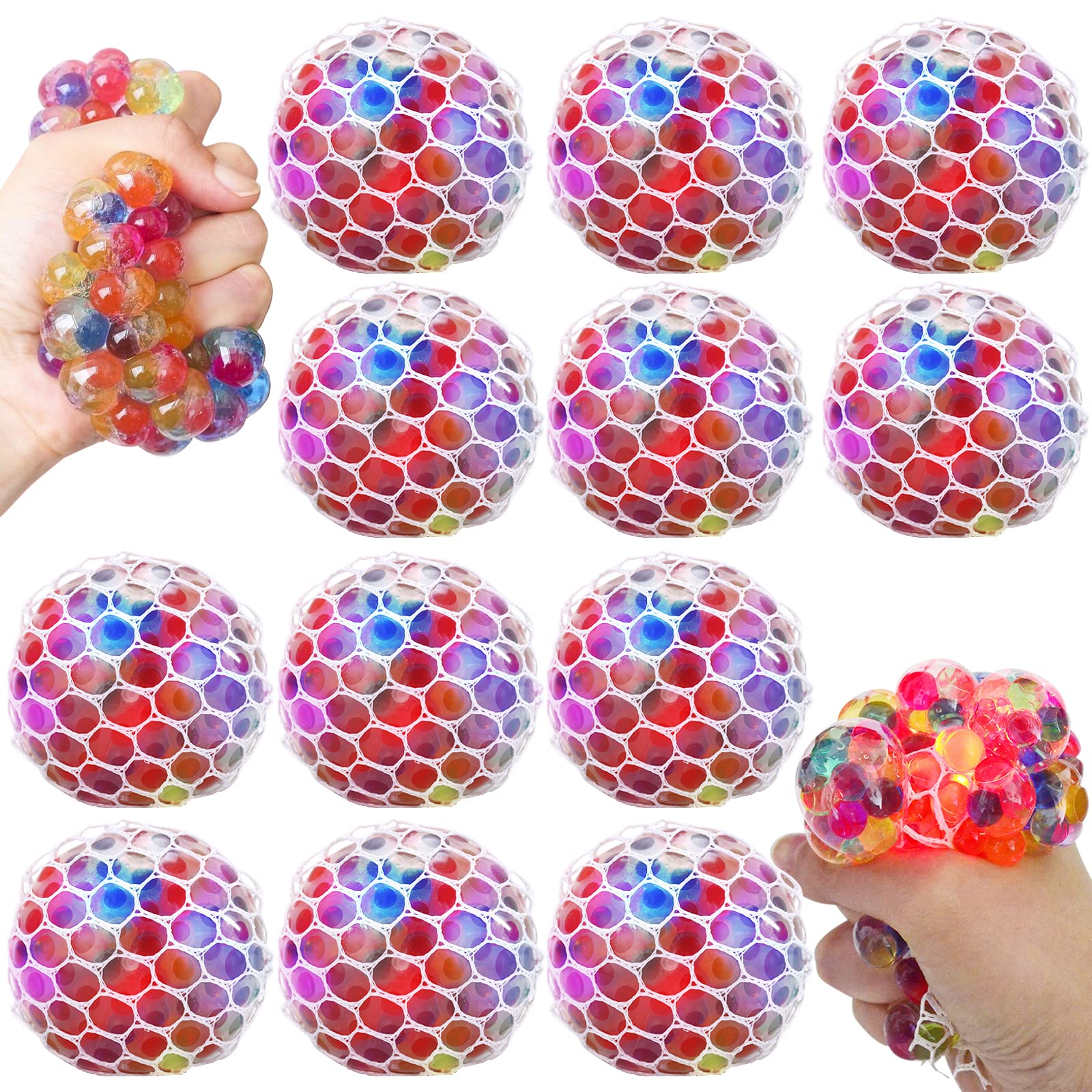 12 Pack LED Squishy Stress Balls - Fun Fidget Toys for Kids & Adults, Colorful Mesh Sensory Stress Relievers for Anxiety Relief, Party Favors & Classroom Rewards (Great for Office, School & Home Use)