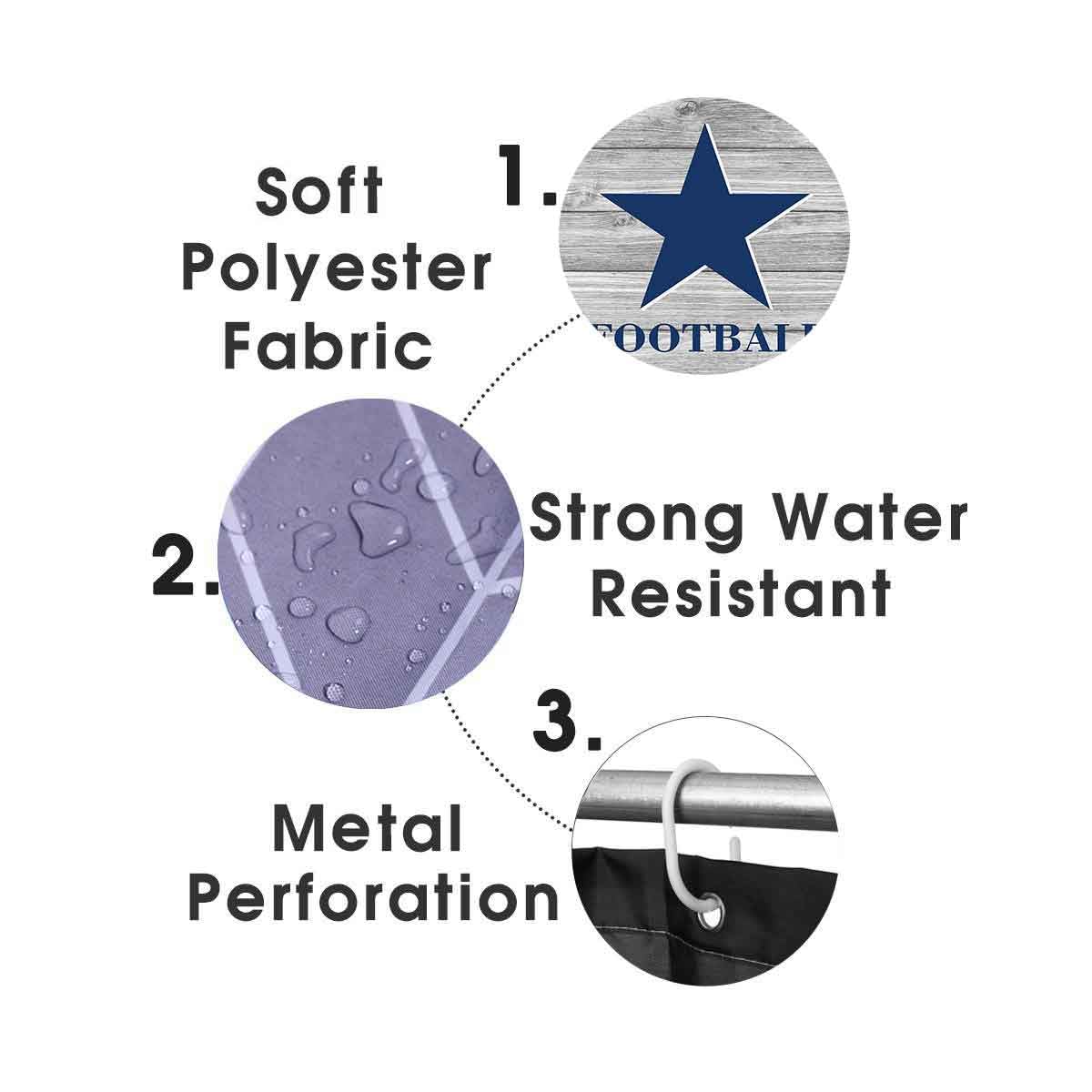 4PCS American Football Shower Curtain Set - Navy Blue Texas Star Rustic Wood Design for Sports Fans | Non-Slip Bathroom Decor for Men | Perfect for Game Day, Man Cave & Sports-Themed Bathrooms