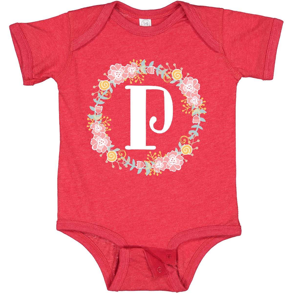 Inktastic Monogram Letter P Rose Floral Wreath Baby Bodysuit - Soft Cotton Onesie for Newborns, Infants & Toddlers - Perfect for Family Photos, Baby Showers & Birthday Gifts