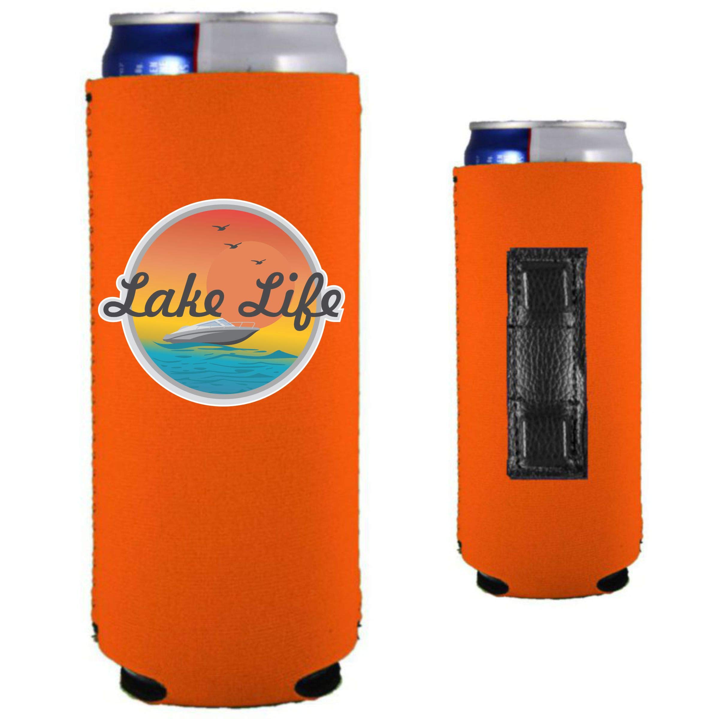 Lake Life Magnetic Slim Can Cooler (1 Pack, Orange) - Perfect for Boating, Camping, and Outdoor Adventures