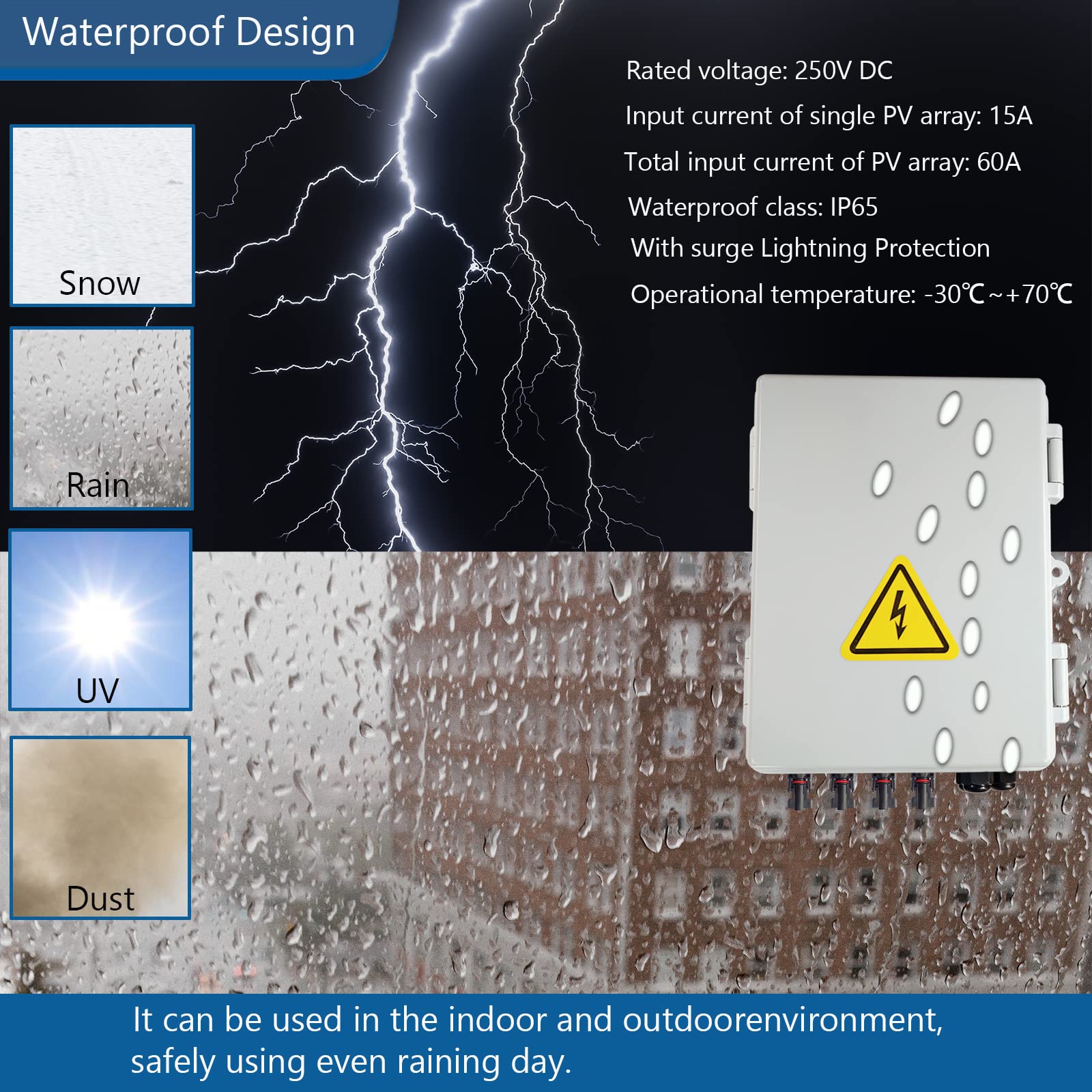 4 String PV Combiner Box with Lightning Arrester - 10AWG Solar Panel Wire, IP65 Waterproof for On/Off Grid Solar Systems | Ideal for Residential & Commercial Solar Panel Installations