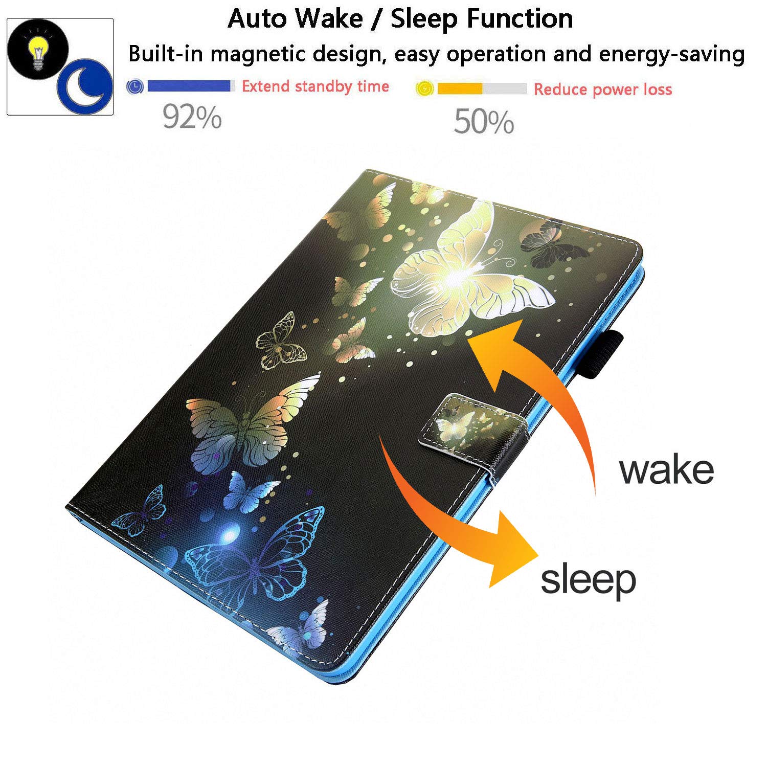 Premium PU Leather Smart Case for iPad 10.5 / iPad Air 3 (2019) / iPad Pro 10.5 (2017) - Auto Sleep/Wake, Stand Function & Pencil Holder - Gold Blue Butterfly Design - Perfect for Work, Study & Travel Protection