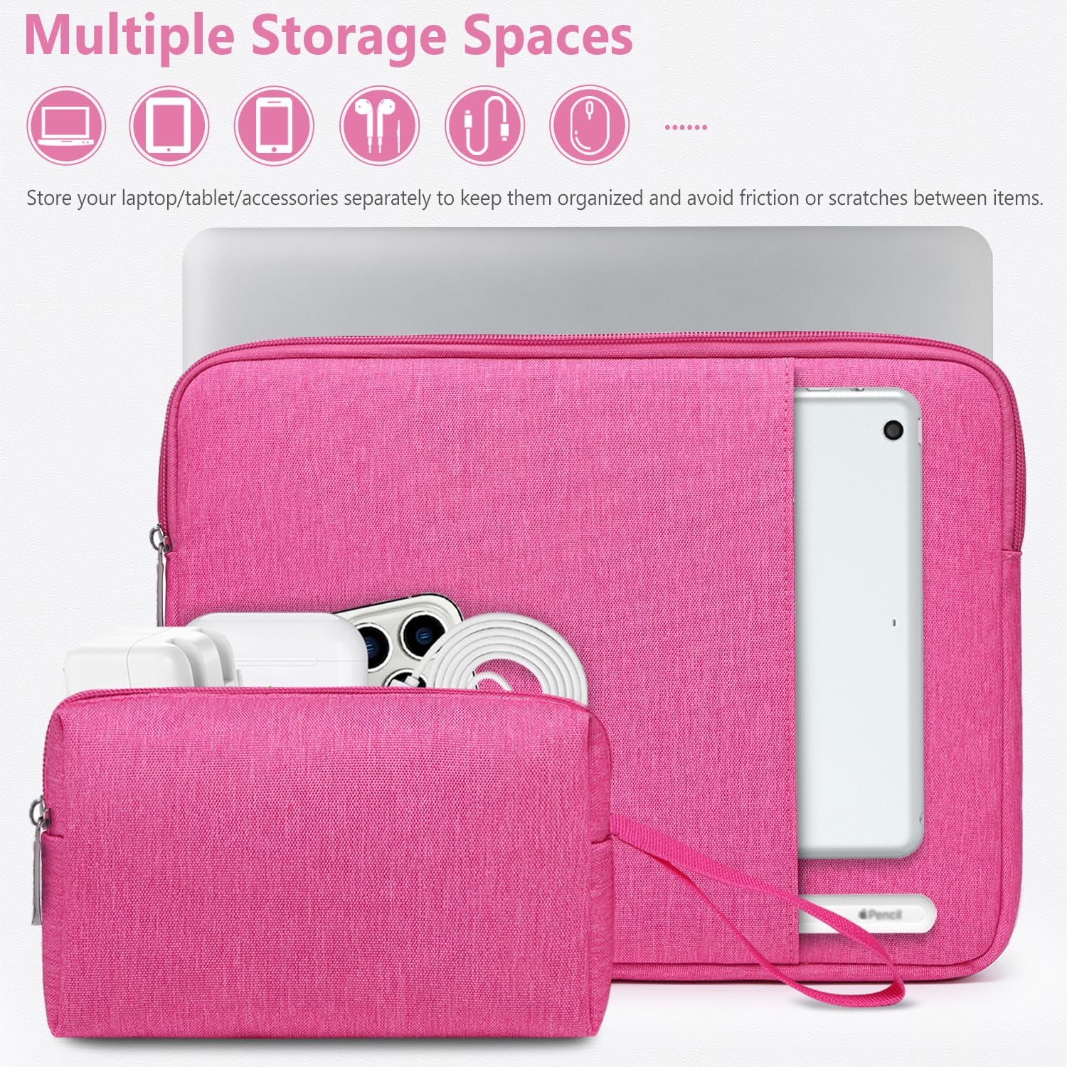 Premium 14-15 Inch Laptop Sleeve Bag Set for MacBook Air 15 M3/M2 & MacBook Pro 15 | Protective Case for Dell XPS 15, HP, Lenovo, Asus, Acer Notebooks | Waterproof & Shockproof | Rose Red | Perfect for Work, Travel & School