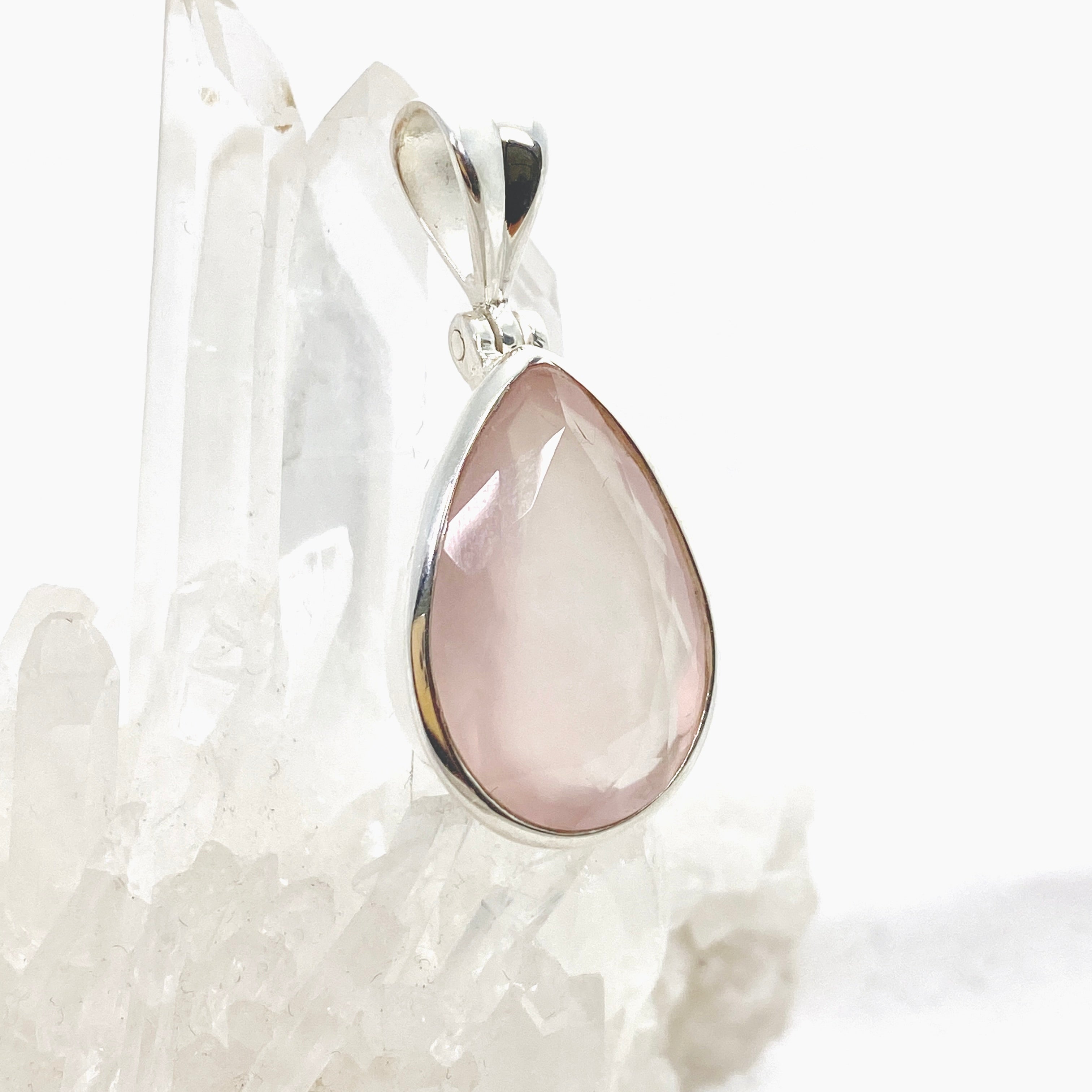 Rose Quartz Teardrop Faceted Pendant Necklace - Natural Gemstone Jewelry for Women - Perfect for Meditation, Healing & Everyday Elegance