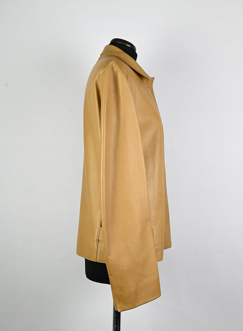 Prada Nappa Leather Jacket in Biscuit Color - Size 44 | Luxury Italian Outerwear for Men, Business & Casual Wear