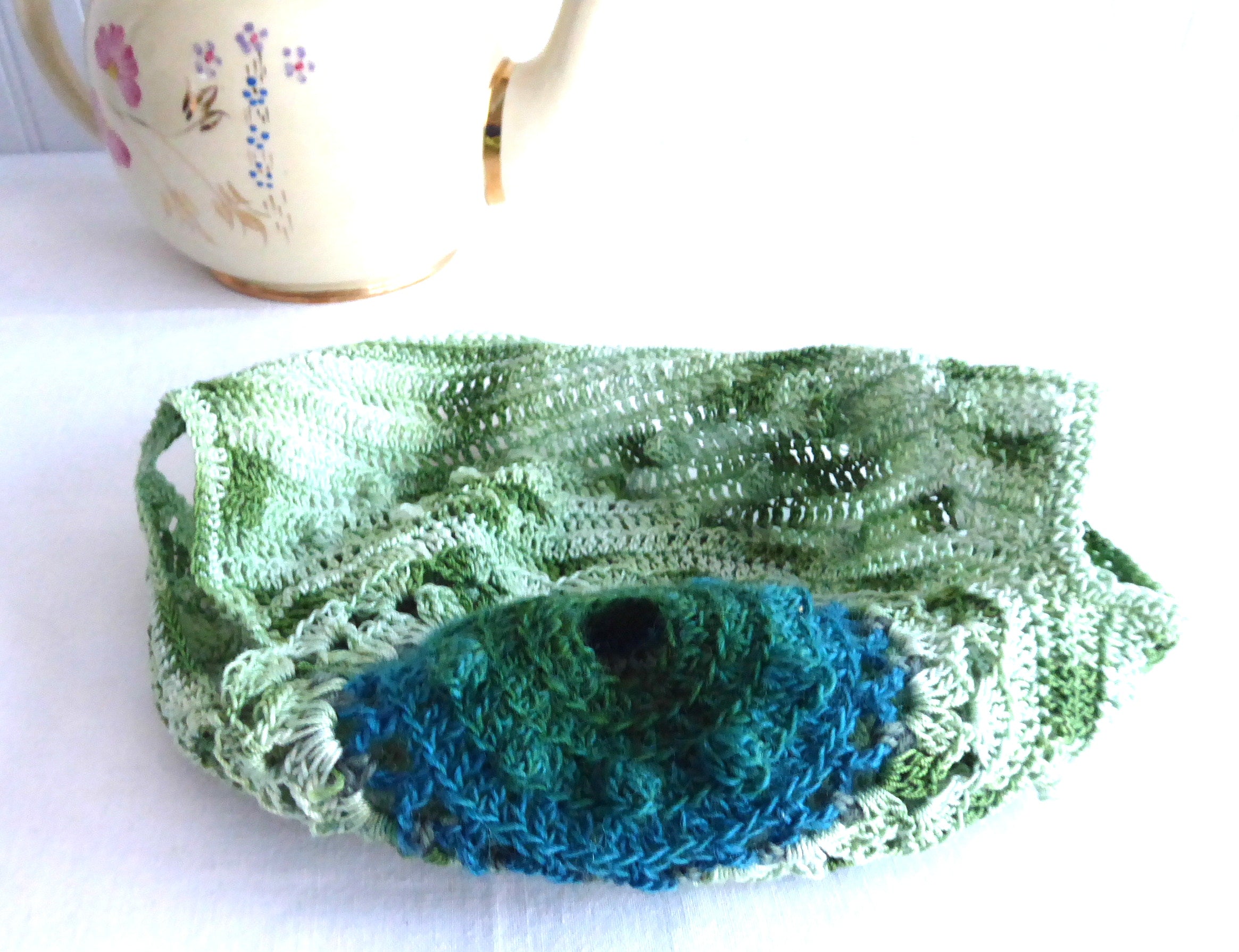 Handmade Crocheted Tea Cozy - Teal & Green Heather Artisan Knit - Medium Stretchy Fit - Perfect for Teapots & Coffee Pots - US Crafted Cozy for Tea Time & Kitchen Decor