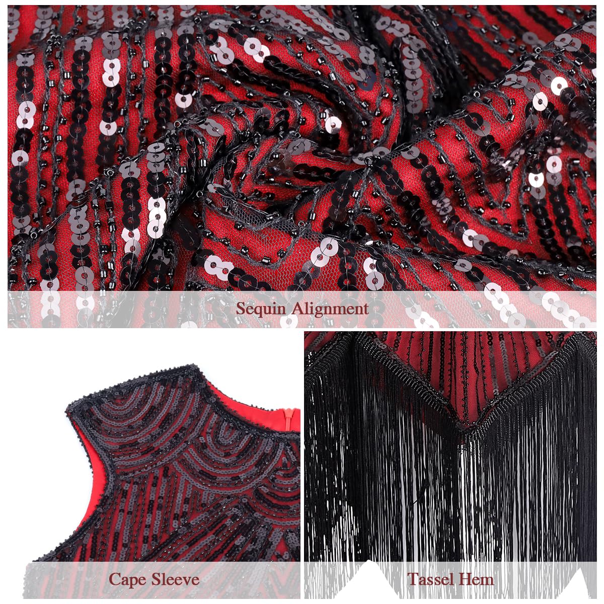 1920s Flapper Dress for Women - Vintage Sequin Lace Fringed Cocktail Dress with 20s Accessories Set | Great Gatsby Party, Roaring 20s Costume, Halloween & Themed Events