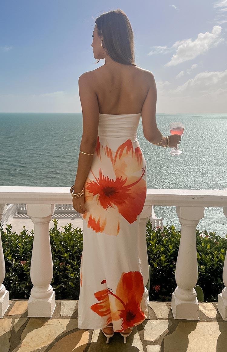 Arizona White Floral Print Maxi Dress - Women's Summer Boho Long Dress with V-Neck & Flowy Skirt | Perfect for Beach Vacations, Weddings & Date Nights