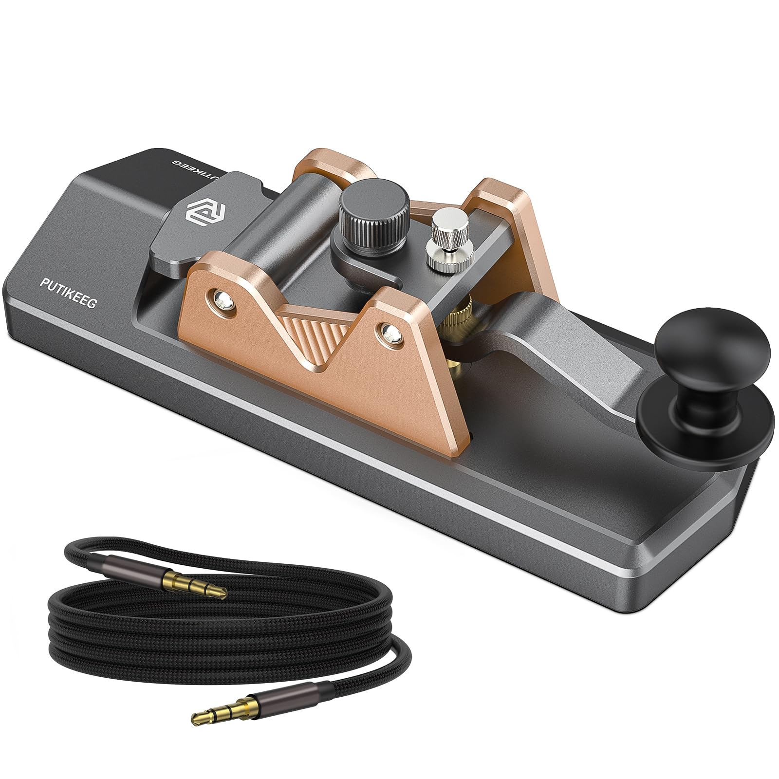 Mini CW Key Morse Code Paddle - Aluminum Alloy HAM Radio Morse Code Keyer with Speaker Base (Grey) - Perfect for Amateur Radio Operators & Morse Code Practice