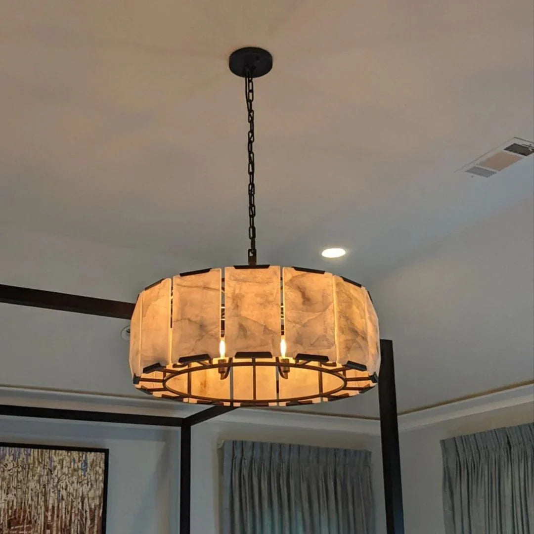Aubrey Calcite Round Chandelier - 31 Inch Modern Crystal Ceiling Light Fixture for Dining Room, Living Room, Bedroom & Entryway