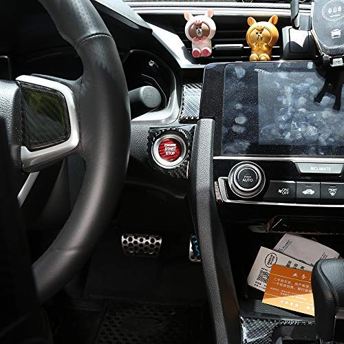 100% Real Carbon Fiber Car Engine Start Stop Button Cover Trim Sticker - Compatible with Honda Accord, Odyssey, Civic, CRV, Fit - Durable Auto Interior Accessory (Red) - Perfect for Customizing & Protecting Your Vehicle's Push Button
