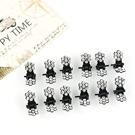 KUSUM 12Pc Mini Crystal Flower Hair Clips for Women & Girls - Sparkling Hair Claw Clips for Ponytails, Buns & Updos | Elegant Hair Accessories for Parties, Weddings & Daily Wear