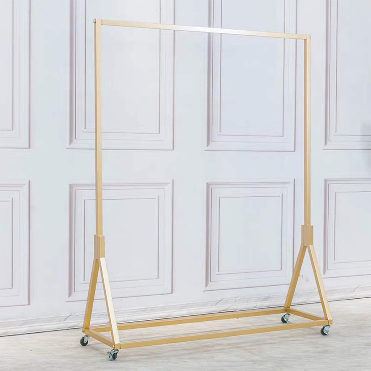 Heavy Duty Metal Rolling Garment Rack with Wheels - Modern Simple Gold Square Tube Clothes Rack (59 Inch Length) for Closet Organization, Laundry Room, Retail Store Display & Home Storage