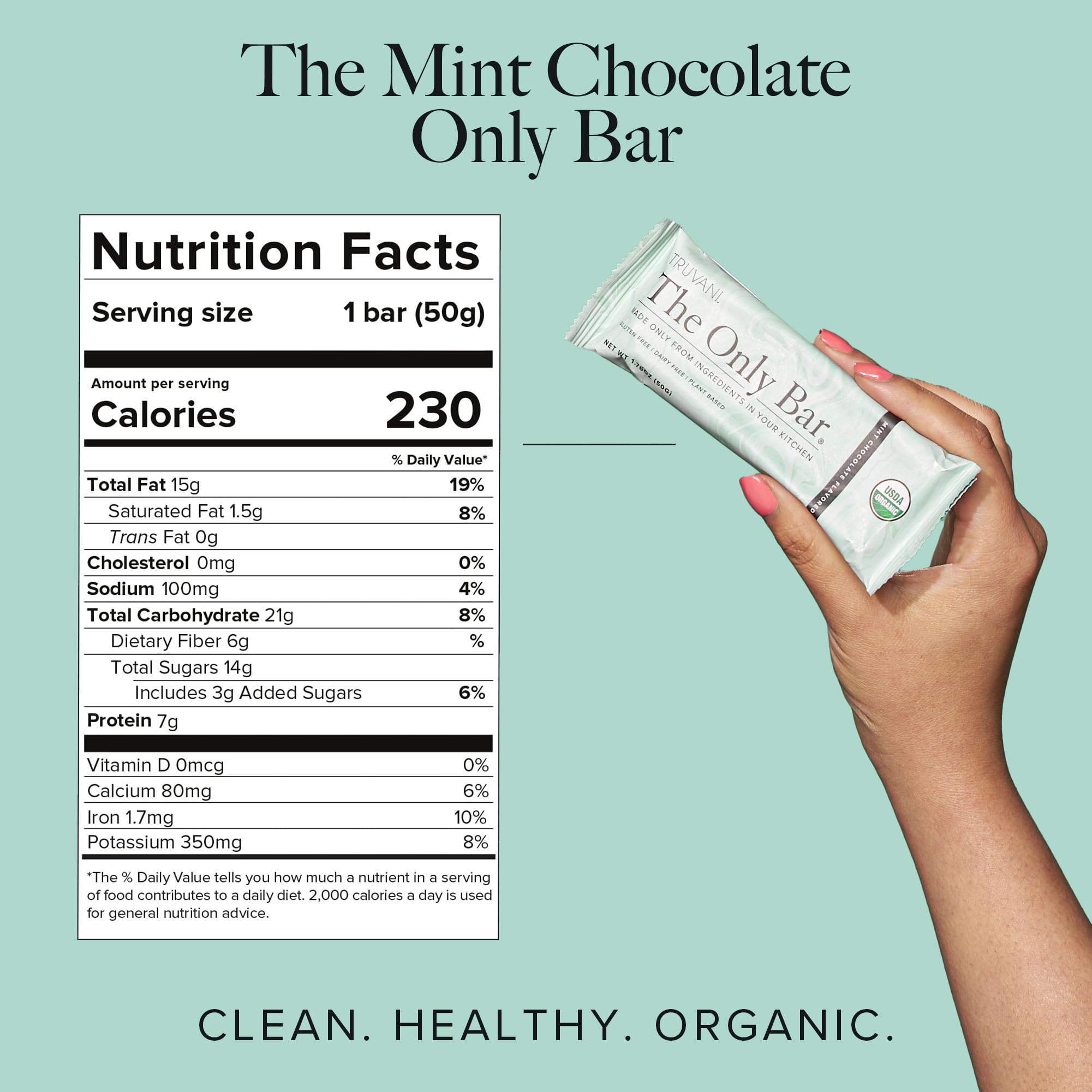 Truvani Vegan Protein Bars - Chocolate Mint 4 Pack | Organic Plant-Based Snack for Hiking & Workouts