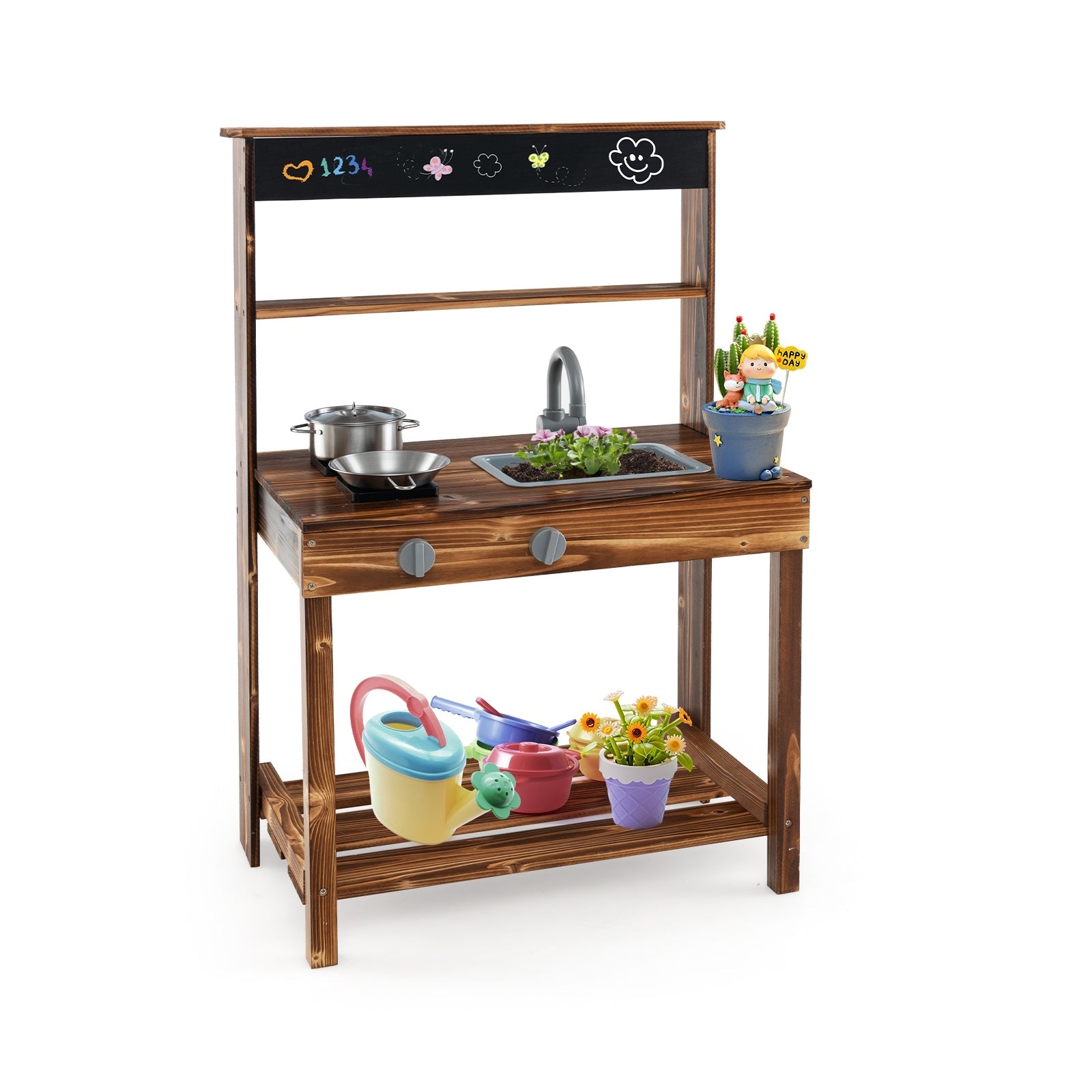 Best Outdoor Mud Kitchen for Kids - Rotatable Faucet & Removable Sink - Natural Wooden Play Kitchen - Perfect for Backyard, Garden & Pretend Play
