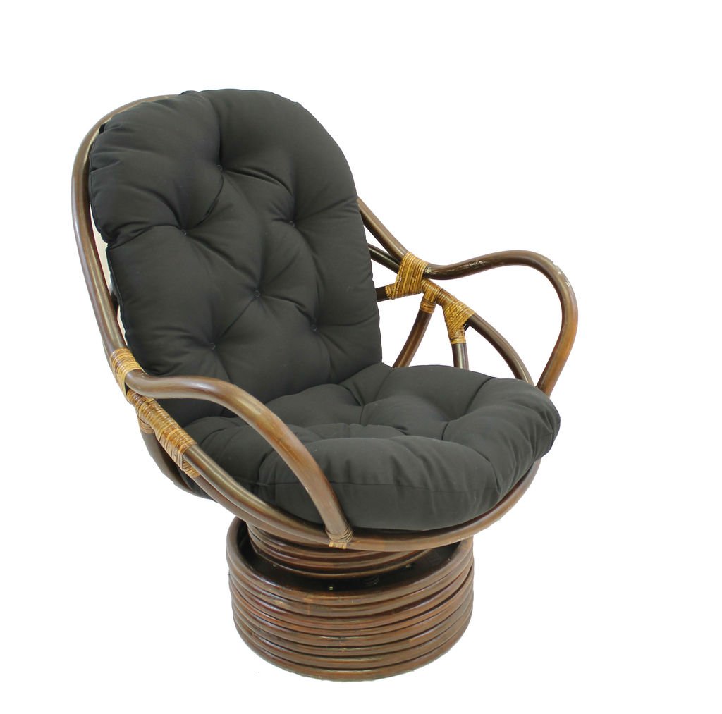International Caravan Swivel Rocking Chair with Comfortable Twill Cushion - Black | Perfect for Living Room, Nursery, or Patio Relaxation