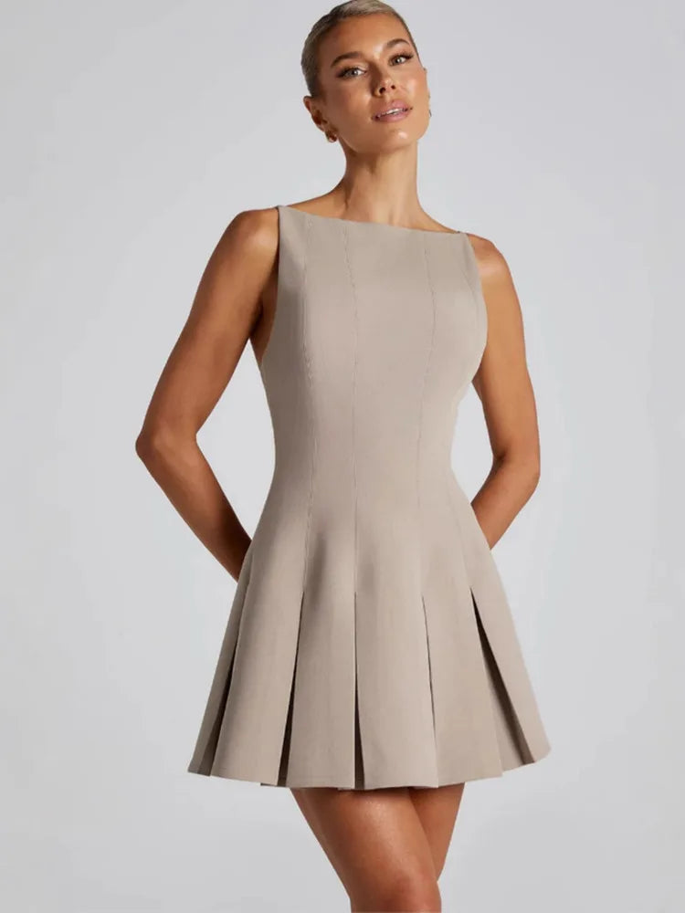 Sexy Backless High Waist A-Line Mini Dress for Women - Spaghetti Strap Sleeveless Pleated Party Dress - Perfect for Club Nights, Cocktail Parties & Date Nights