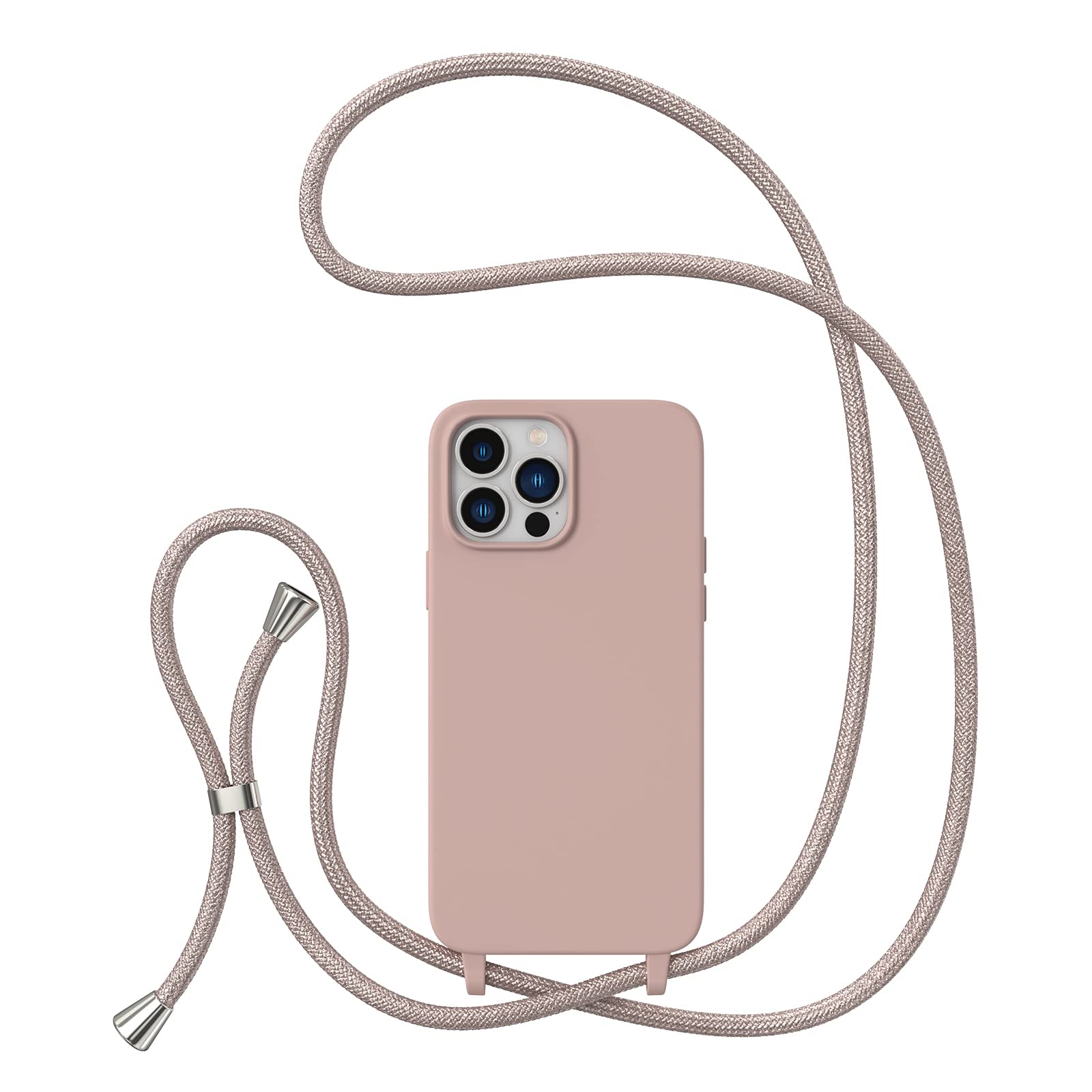 ZTOFERA Liquid Silicone Shock-Absorbent Crossbody Phone Case for iPhone 13 Pro (6.1 Inch) - Pink Soft Cover with Adjustable Neck Strap & Bumper Protection | Perfect for Outdoor Activities, Travel, and Daily Use