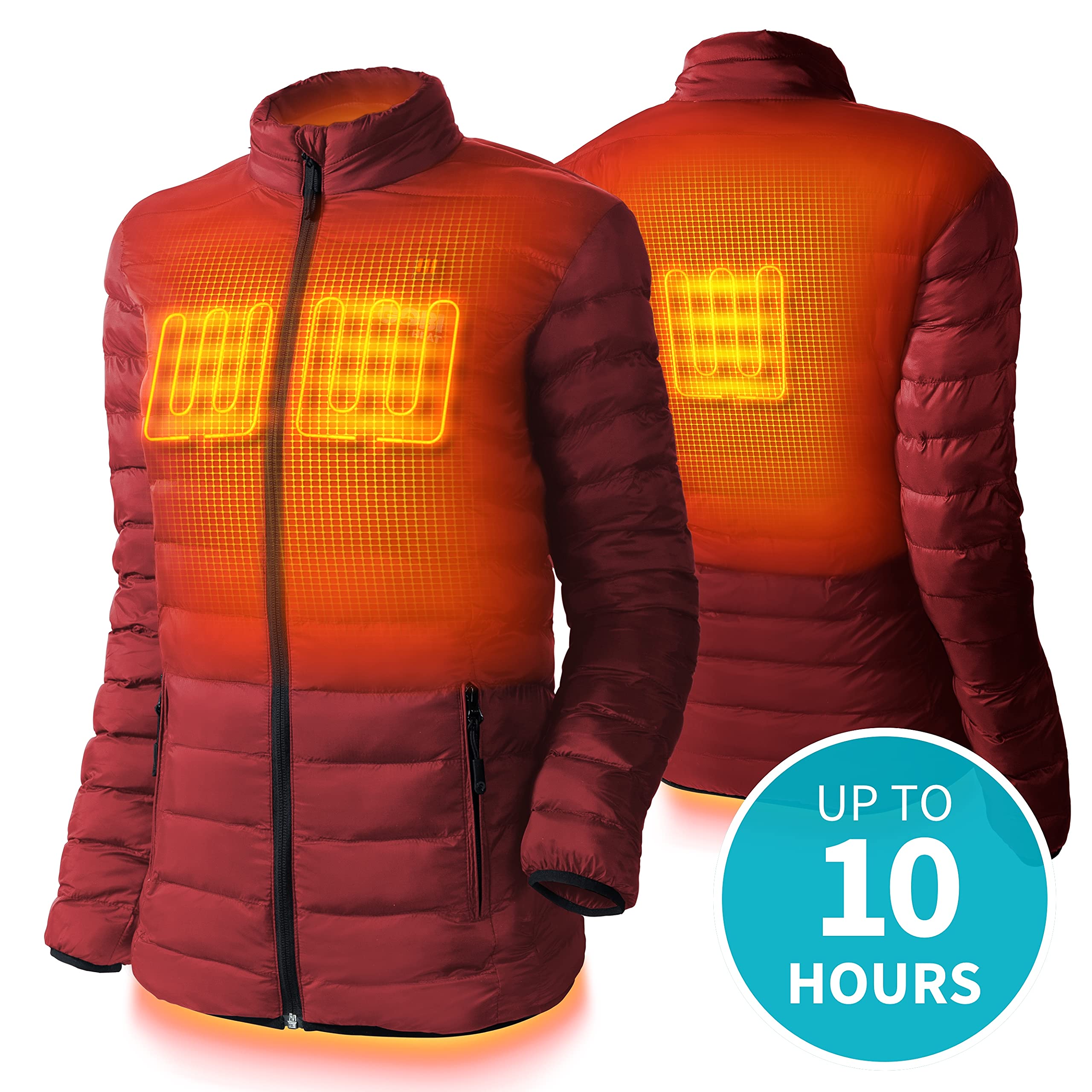 Wolf Women's Puffer Heated Jacket with 9-Hour Heating | Rechargeable Battery & Charger Included | Winter Outdoor Activities, Skiing, Hiking & Cold Weather Wear