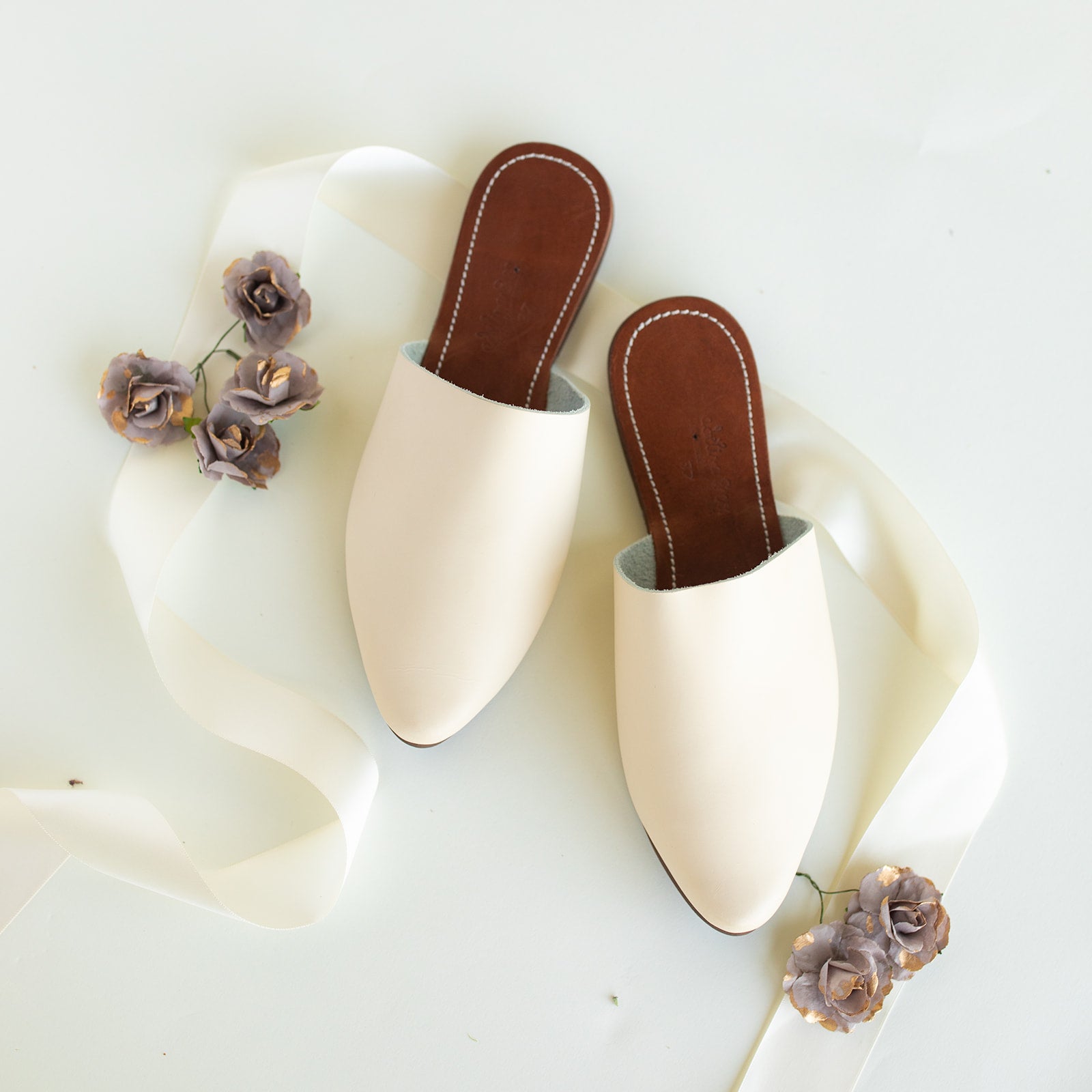 SECONDS Women's Autumn Cream Leather Mule Shoes - Comfortable Slip-On Loafers for Casual Wear, Office & Home Use