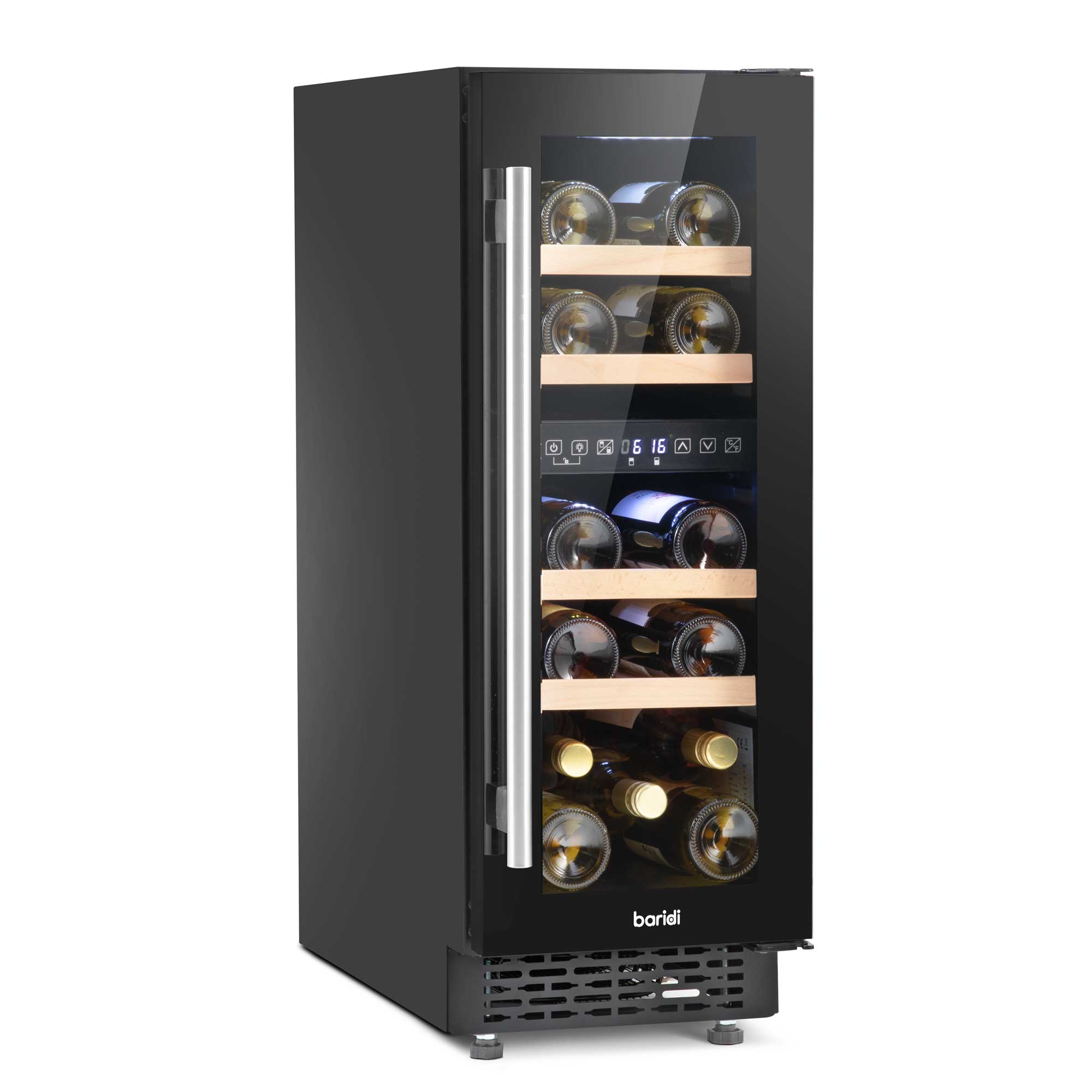 Baridi 17 Bottle Dual Zone Built-In Wine Cooler Refrigerator - 30cm Slim Design, Touch Screen Control, Black (DH204) - Perfect for Kitchen, Bar, Dining Room & Wine Cellar Storage