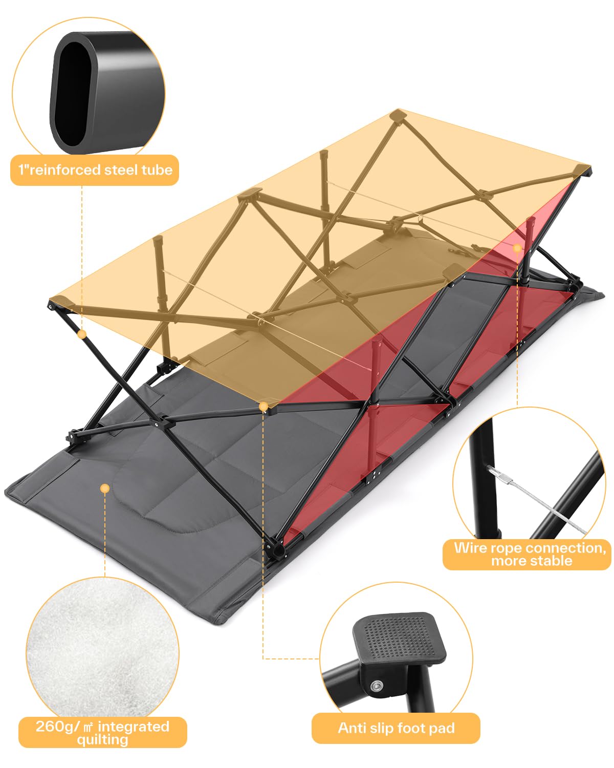 Sportneer Extra Wide Heavy Duty Folding Camping Cot for Adults - Padded Cushion with Headrest, Portable Sleeping Bed for Camping, Tent, Office & Travel - Durable Foldable Cot for Outdoor Adventures & Guest Accommodation