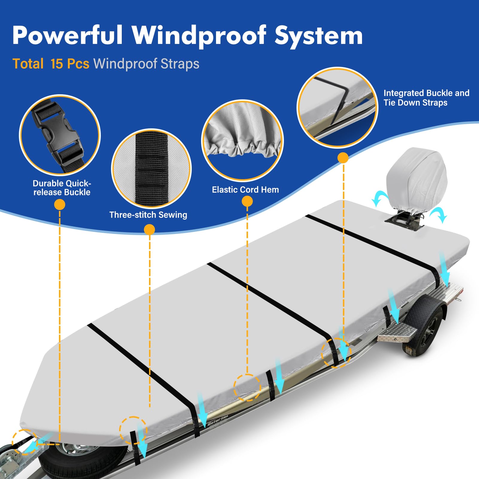 1200D Heavy Duty Jon Boat Cover 14ft - Waterproof Marine Grade Canvas for Outdoor Boating