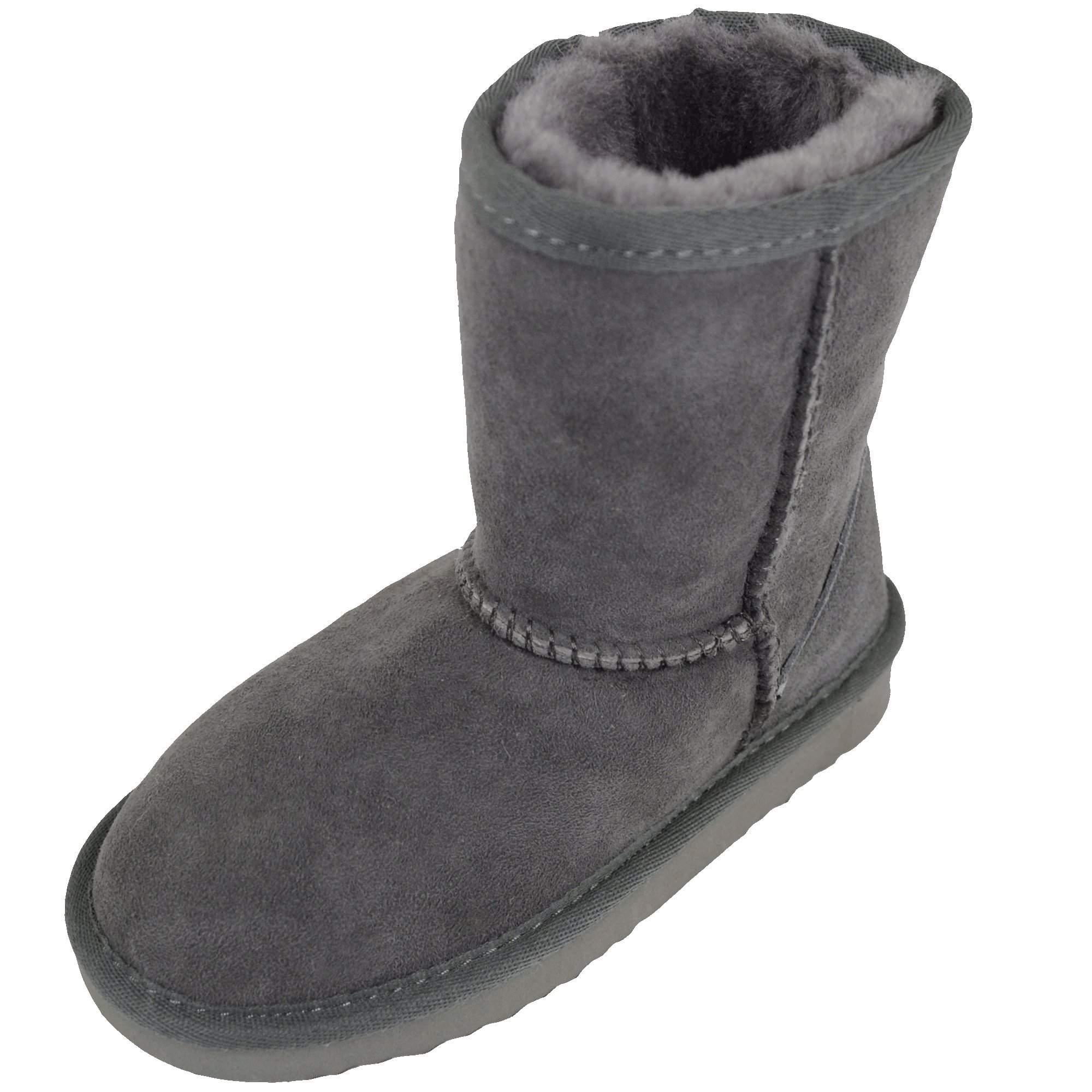 Bushga Kids Genuine Sheepskin Boots with Reinforced Heel - Warm Winter Booties for Boys & Girls (Black, Chocolate Brown, Chestnut, Grey, Pink) - Perfect for Snow Play, School & Outdoor Activities