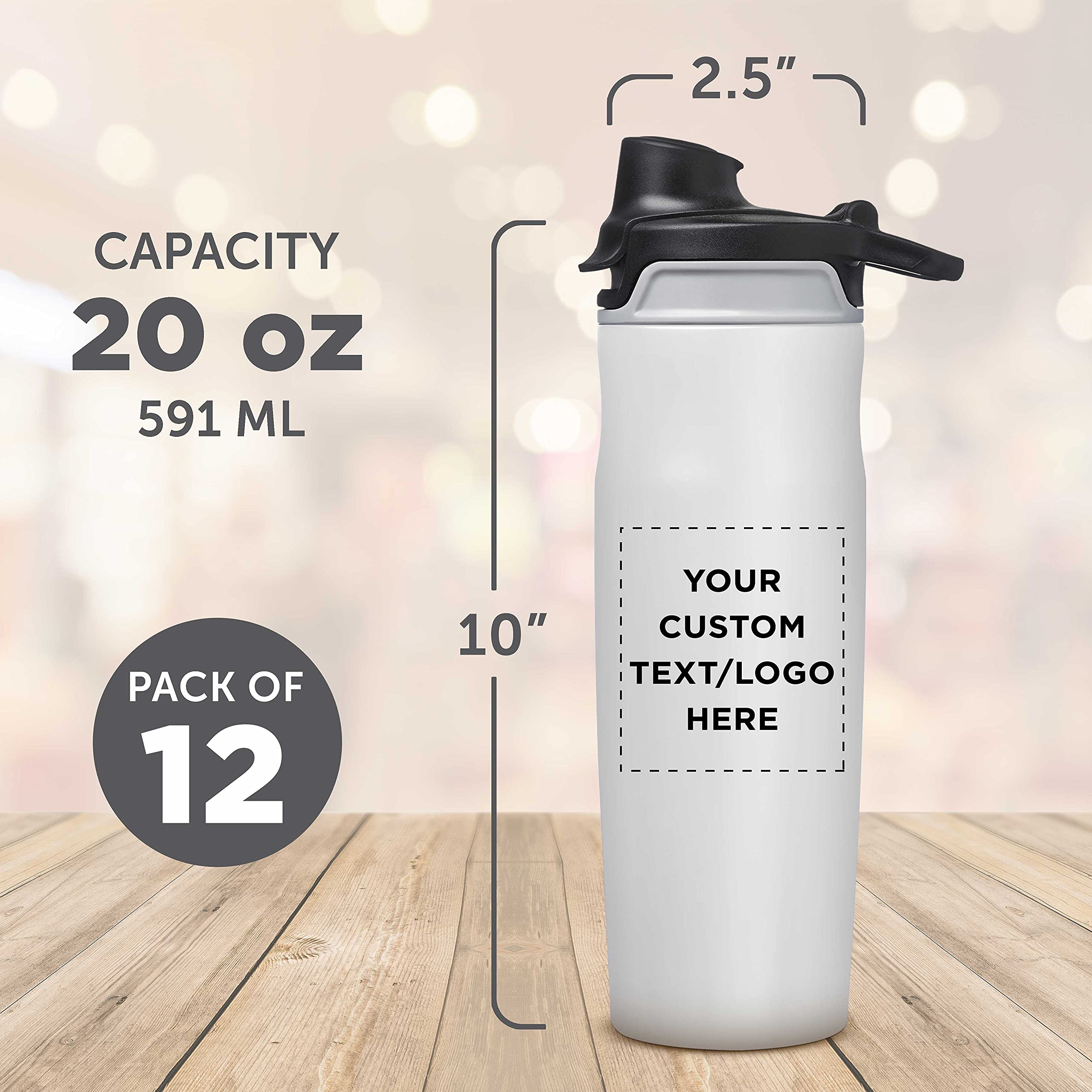 Custom 20oz Juno Water Bottles with Flip Lid - 12 Pack Bulk Personalized Reusable Bottles - Ideal for Gym, Hiking, Cycling & School - White - Perfect for Sports, Outdoor Activities & Office Hydration