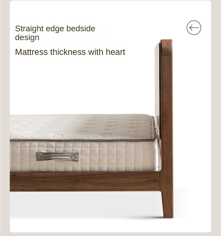 Solid Black Walnut Wood Bed Frame - Chinese Retro Style Queen/King Size Platform Bed with Storage | Durable Hardwood Bedroom Furniture for Master Bedroom, Guest Room & Airbnb