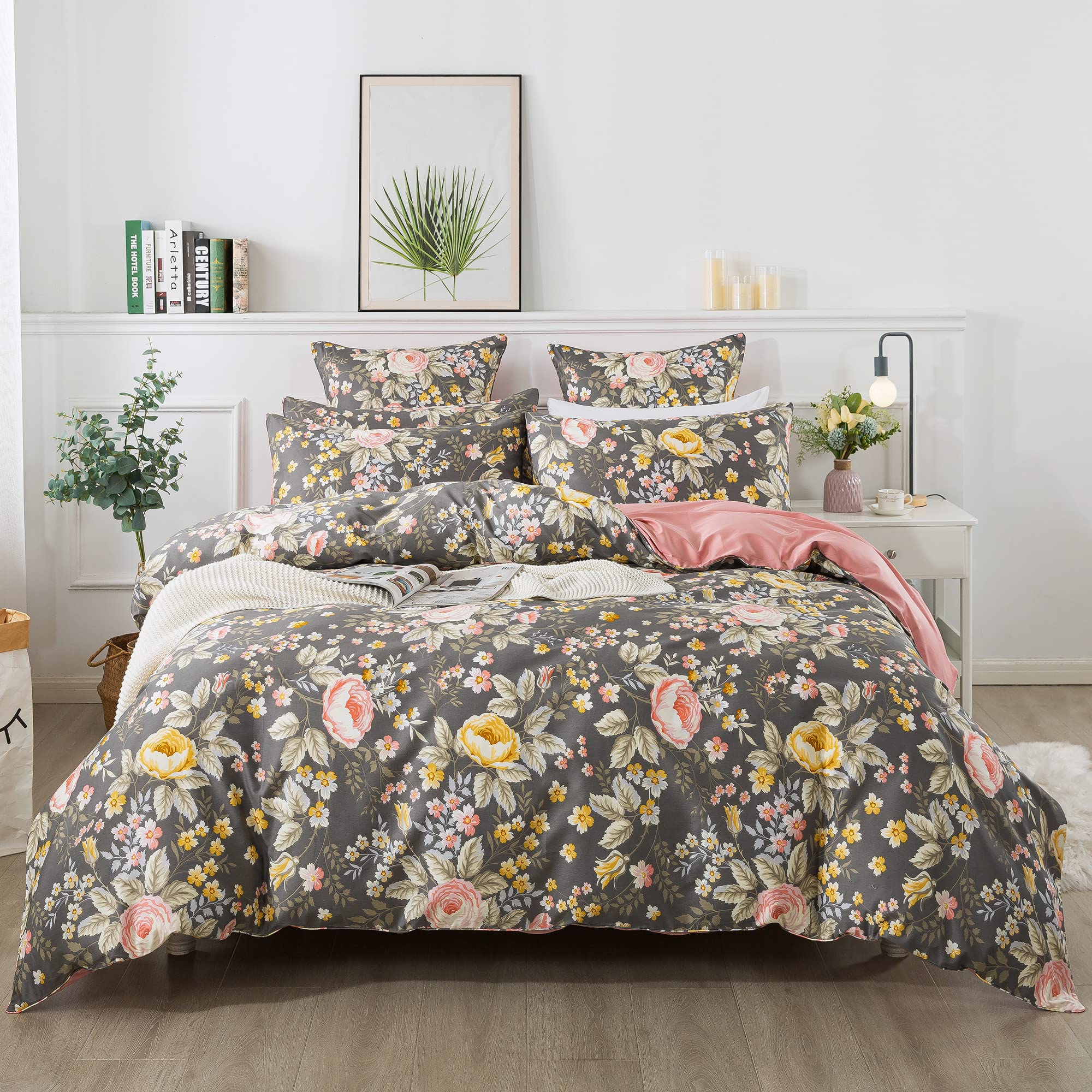 Vintage Floral Duvet Cover Set King - 100% Cotton Farmhouse Bedding for Cozy Bedrooms