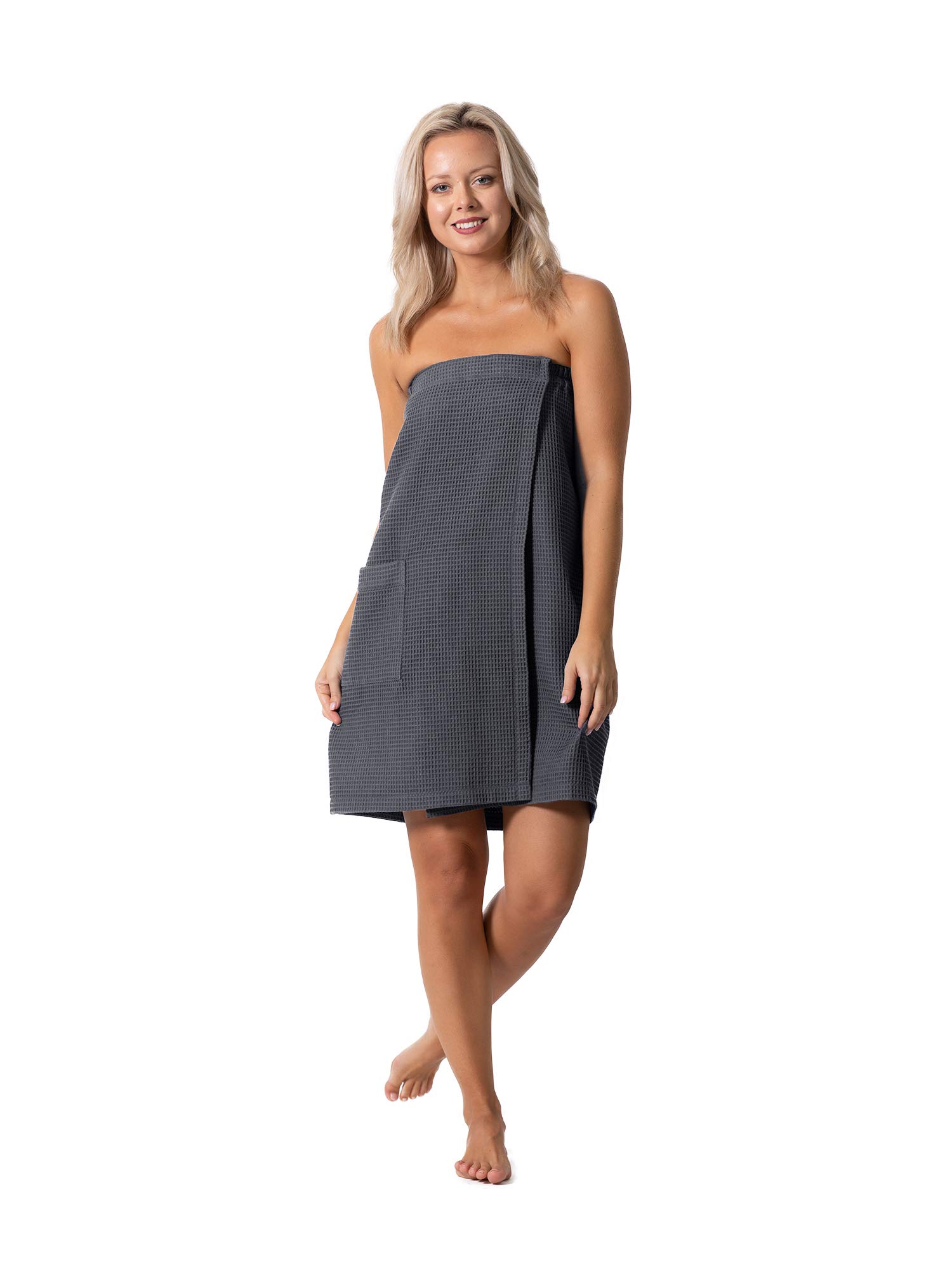 Quick Dry Lightweight Waffle Spa Bathrobe for Women - Adjustable Belt & Elastic Top - Dark Gray Small/Medium - Perfect for Home, Spa & Beach Relaxation