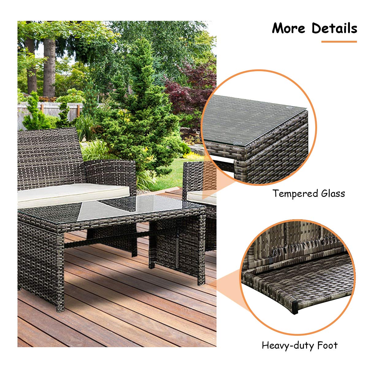 Casart 4-Piece Rattan Sofa Set with Cushioned Chairs & Coffee Table - Outdoor Wicker Patio Furniture for Garden, Poolside, and Backyard Relaxation