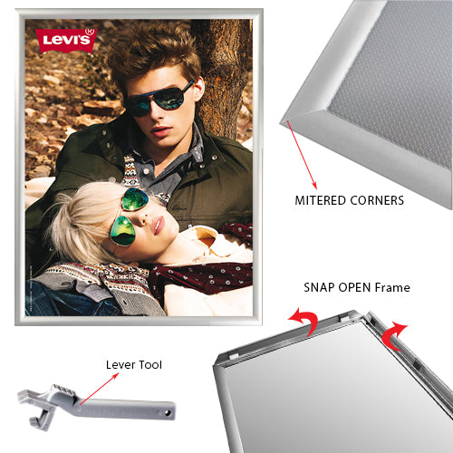 22x28 Euro Security Snap Frame Poster Sign Holder - Silver Metal Frame with Lever Tool for Retail, Restaurants & Offices