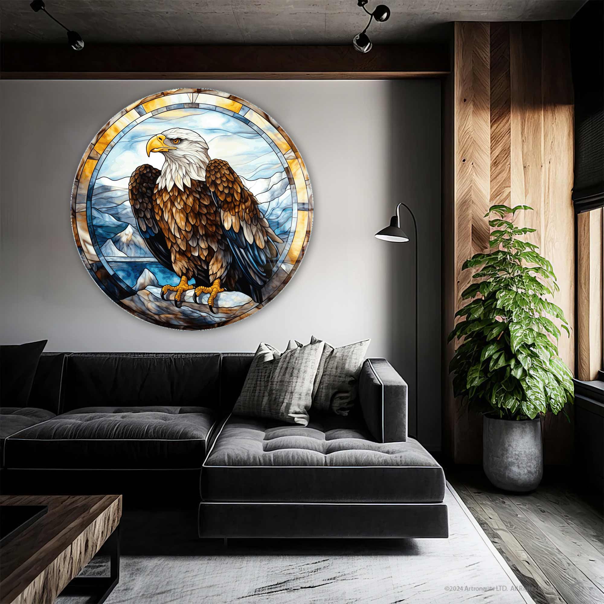 Stained Eagle III Rounded Glass Wall Art - Handcrafted Modern Home Decor for Living Room, Bedroom & Office