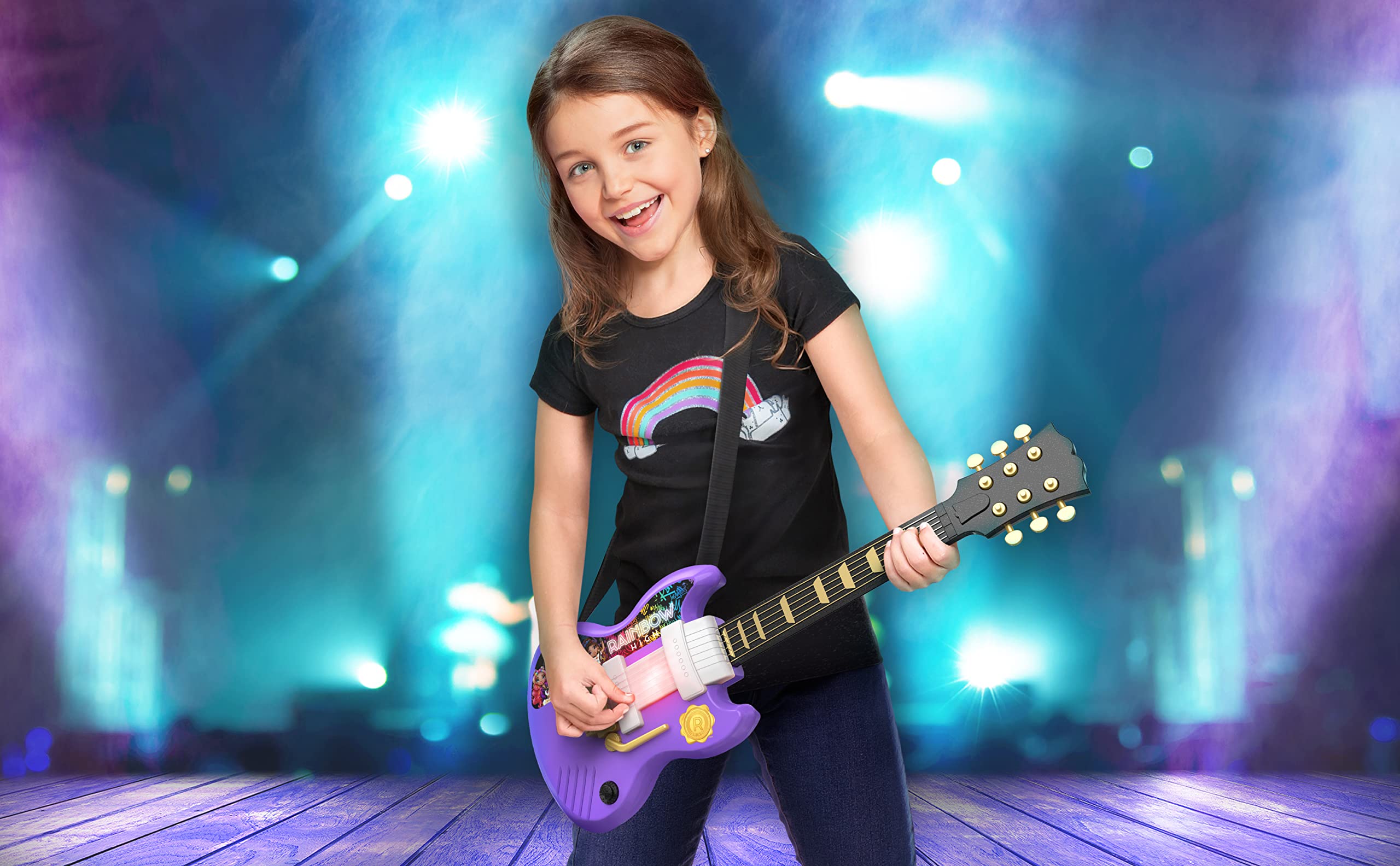 eKids Rainbow High Kids Electric Guitar Toy with Built-in Music & Whammy Bar - Musical Instrument Gift for Girls Who Love Rainbow High Toys (RH-632) - Perfect for Birthday Parties, Pretend Play & Music Learning